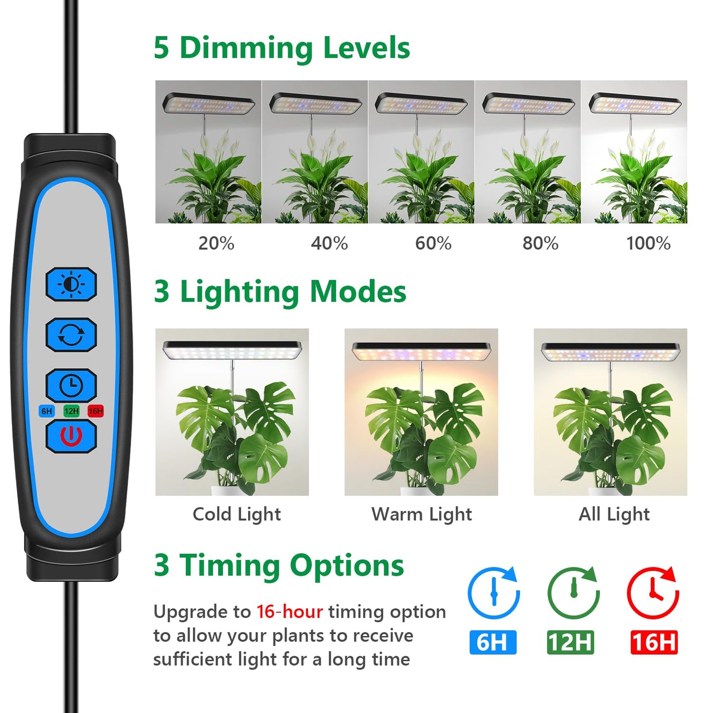Aumtrly Grow Light, Full Spectrum Desktop Plant Lights for Indoor Growing Seedling 2 Pack, Large Area Lighting LED Grow Lamp with Base, Height Adjustable 26 Inch Black with 6/12/16H Timer