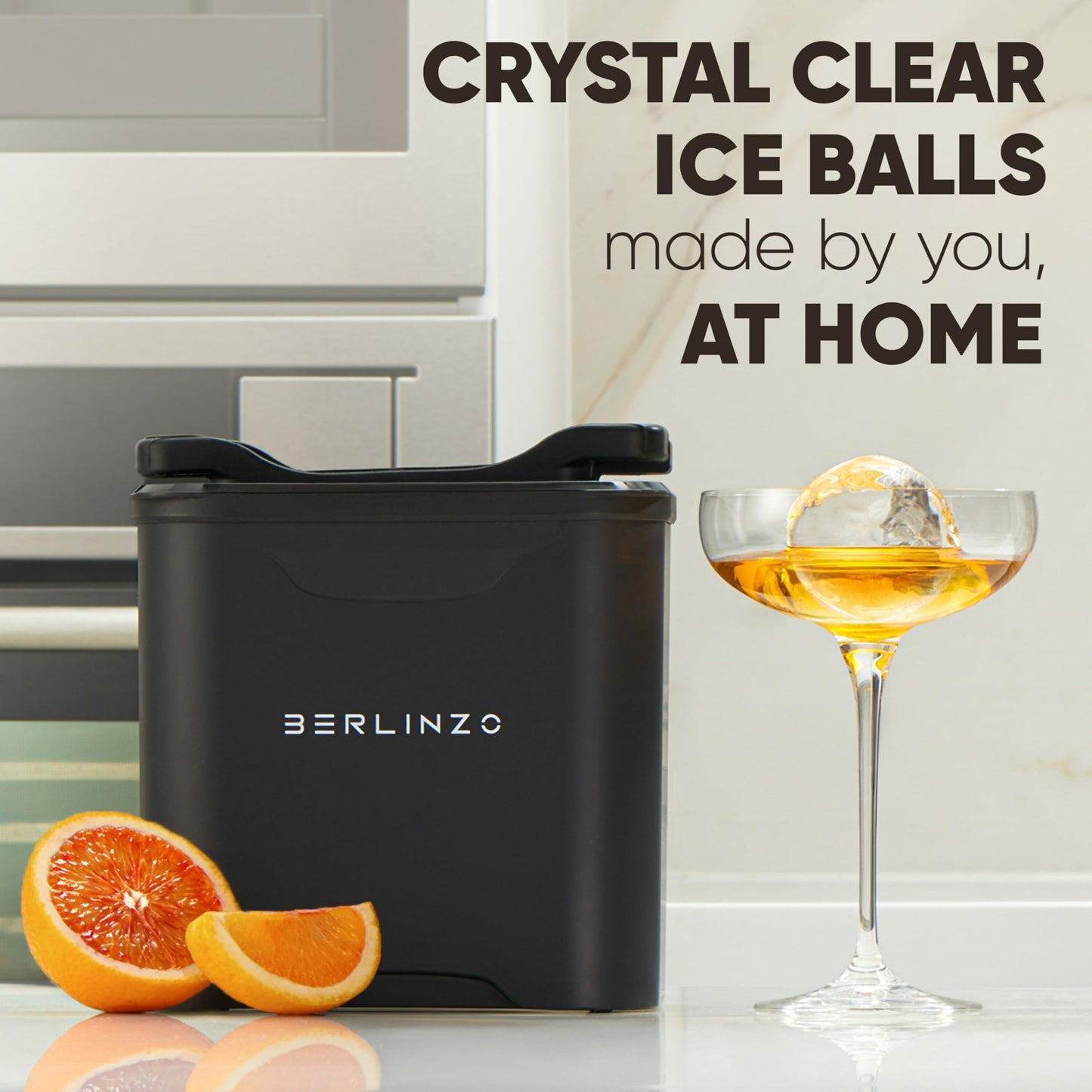 Berlinzo Premium Clear Ice Ball Maker Mold - 2 Large 2.4" Crystal Clear Ice Round Balls for Whiskey, Cocktails & Bourbon, Easy-to-Remove Ice Sphere Mold - Storage Bag Included - Black (Non-Electric)