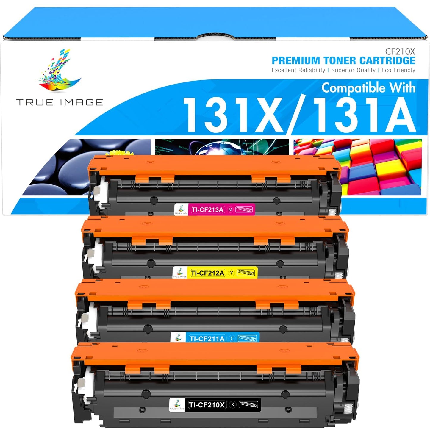 TRUE IMAGE Compatible Toner Cartridge Replacement for HP 131X 131A M276nw CF210X for HP Laserjet Pro 200 Color MFP M276nw M251nw M276n M251n Printer Ink (Black Cyan Yellow Magenta, 4-Pack)
