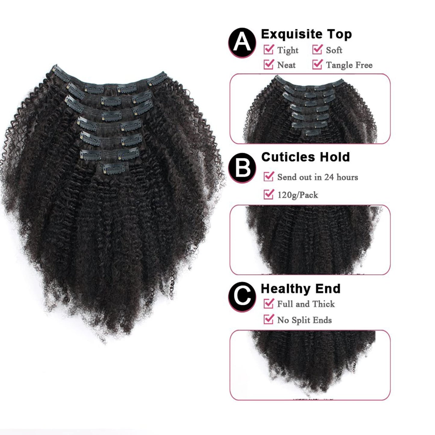 Kabadu Hair 9a Grade Clip In Hair Mongolian Afro Kinky Curly Clip In hair 8pcs 18clips/set Mongolian Virgin Human Hair Clip Ins Natural Black Color (1 bundle 10inch, natural black)