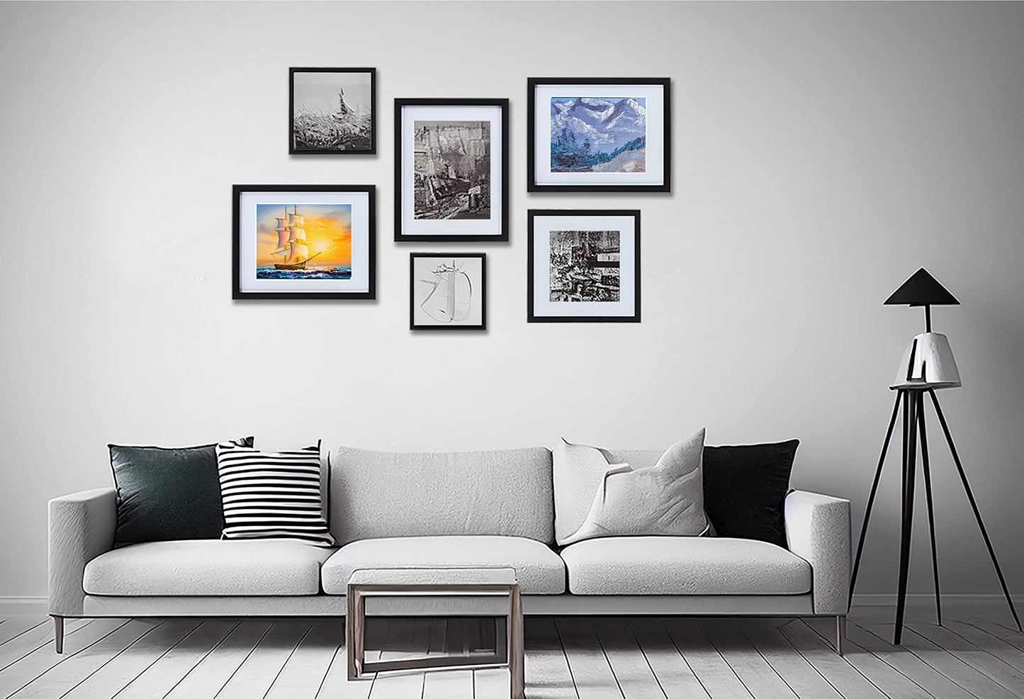 HEART ART 12x12 Black Picture Frame Set of 9, Display Pictures 8x8 with Mat or 12 x 12 without Mat, Multi Collage Gallery Square Photo Frames for Wall…