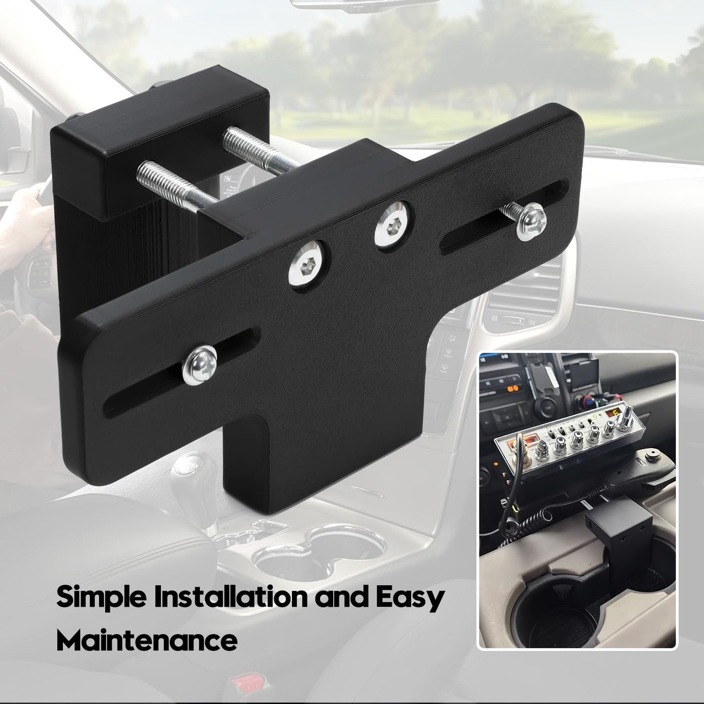 Upgrade Cup Holder RadioMount - Clamping Mount, Drinks Cup Holder Mount CB Radio Mounting Brackets Fit for Ham CB Pro Satellite Radio & All Universal 2 Hole fit AMPS Pattern mounting Device