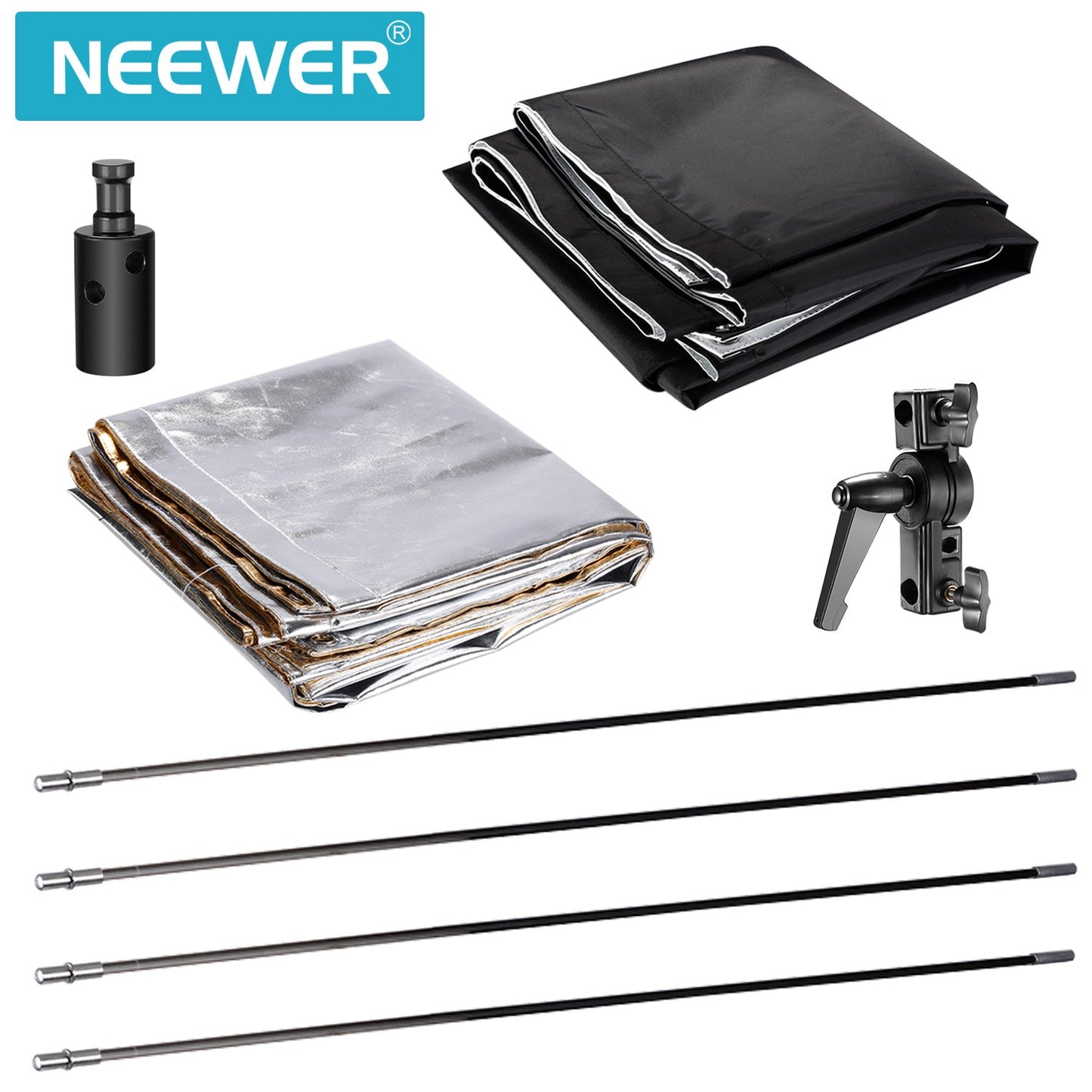 Neewer 35" x 70"/ 90 x 180cm Photo Studio Gold/Silver & Black/White Flat Panel Light Reflector with 360 Degree Rotating Holding Bracket and Carrying Bag