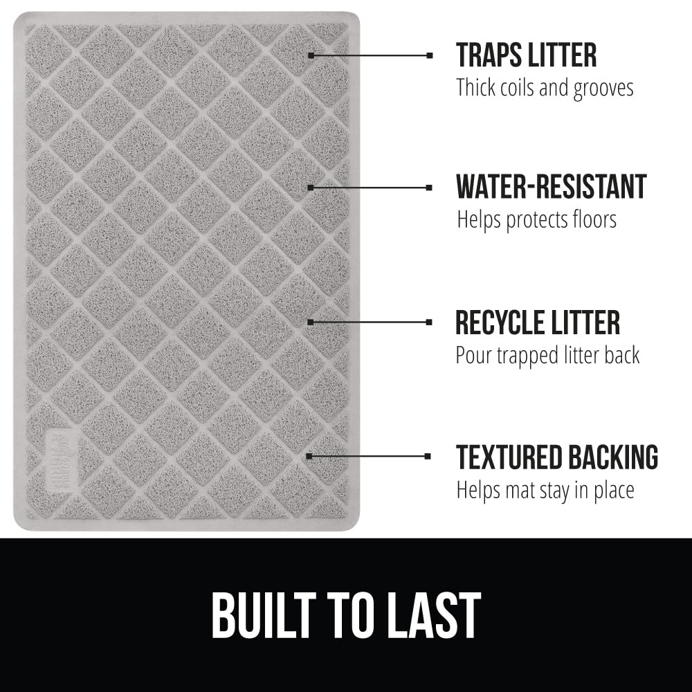 GORILLA GRIP Cat Litter Box Mat, 47x35, Water Resistant Kitty Litter Trapping Mat, Textured Backing, Easy to Clean, Less Waste and Clean Floors, Kitten Supplies for Indoor Cats, Soft on Paws, Lt Gray