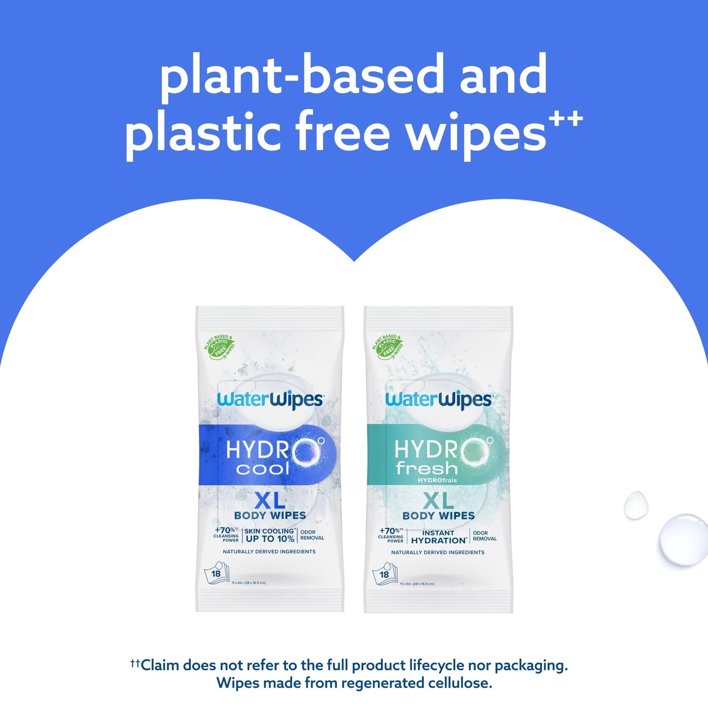 WaterWipes HydroCool Cooling Wipes, XL Body Cleaning Wipe, Stay Fresh & Cool On-the-Go Instant Skin Cooling, Odor & Sweat Removal, Ideal for Gym, Travel & Outdoor Use, 108 Count (6 Pack)
