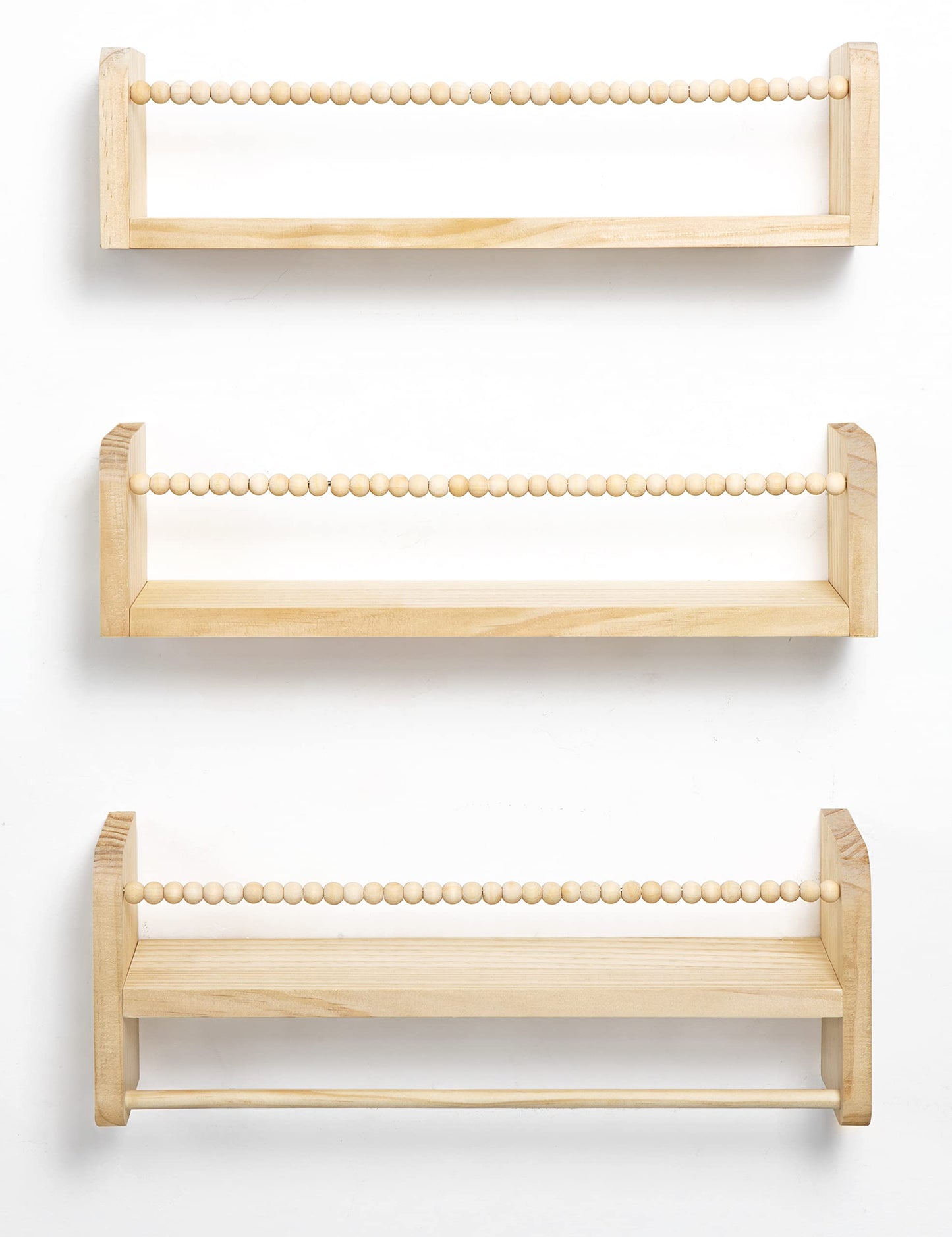 Maxpeuvon Nursery Book Shelves for Wall, Set of 3 Bookshelf Nursery Decor Natural Wood Wall Mounted Organizer with Towel Bar Hanging Floating Bookshelves for Kids Room, Bedroom and Kitchen