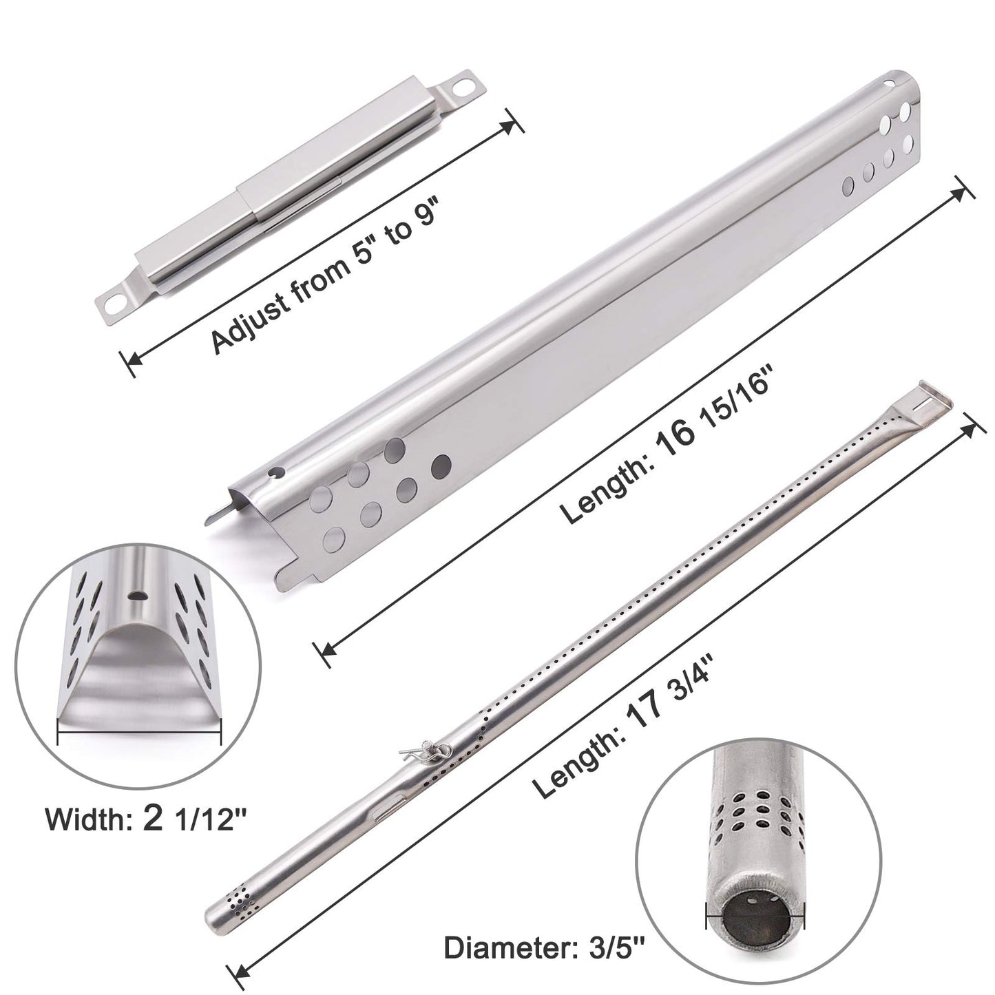 BBQ Parts Replacement for Char-Broil 4 Burner 466335517 463377217 463377017 463377319 463375619 466342119 463376017 466339417 Gas Grills, Heat Shield, Barbecue Burner, Crossover Tube, Barbecue Igniter