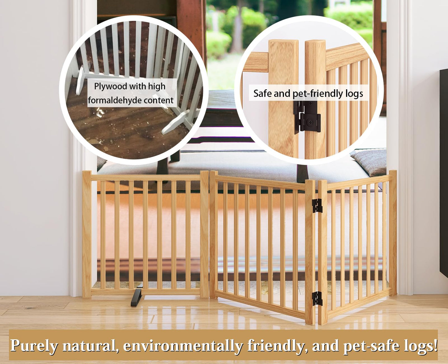 Oapety Solid Wood Freestanding Pet Gate,Nature Wood Dog Gates for Doorways The House,Pet Gate for Stairs,Freestanding Indoor Gate Safety Fence (H 23.6'' 3 Panel)