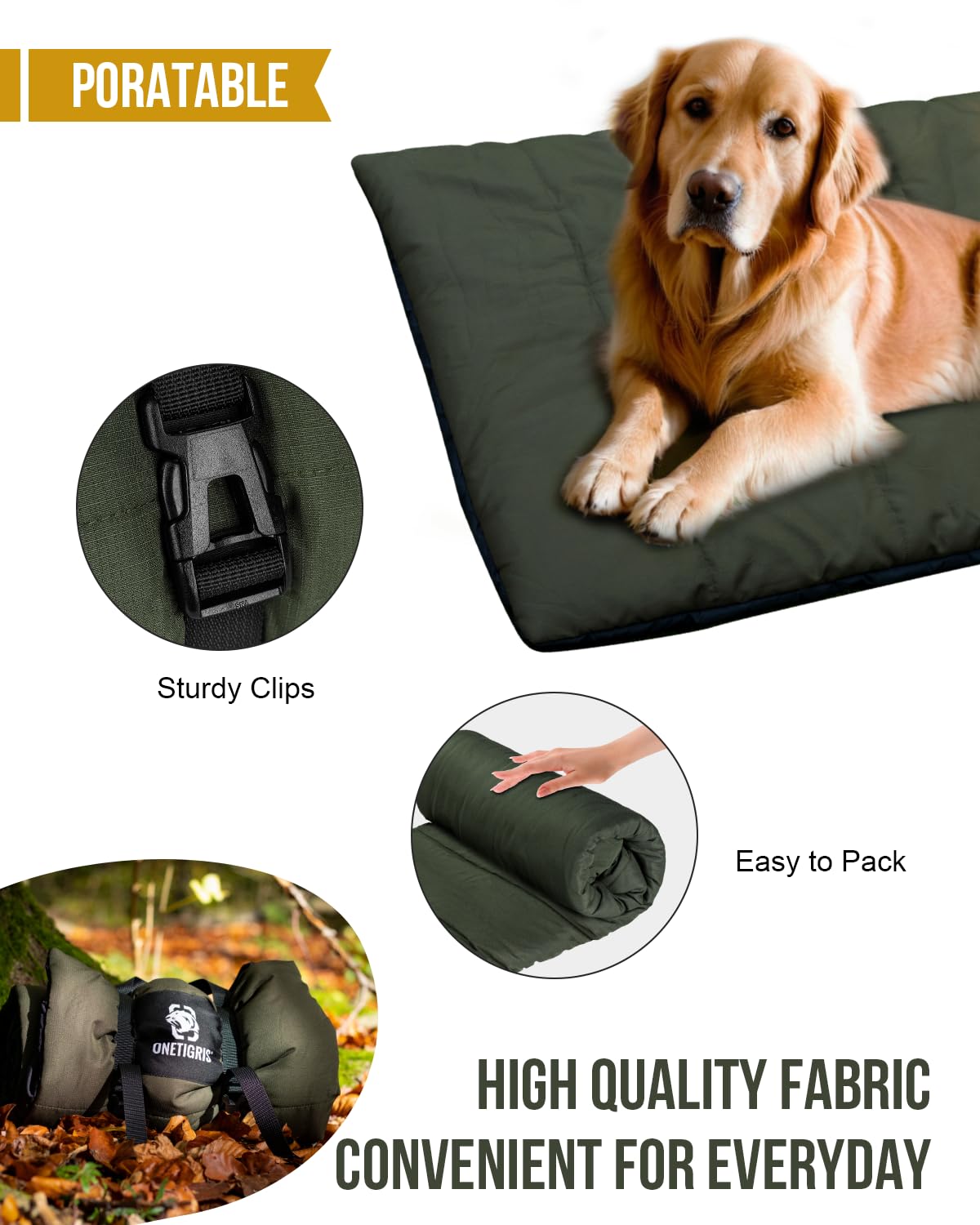 OneTigris Large Dog Bed Washable Matteress Anti Slip Cushion for Pets Sleeping, 3.6ft by 2.2ft Water-Resistant Pet Bed for Indoor Outdoor (Medium)
