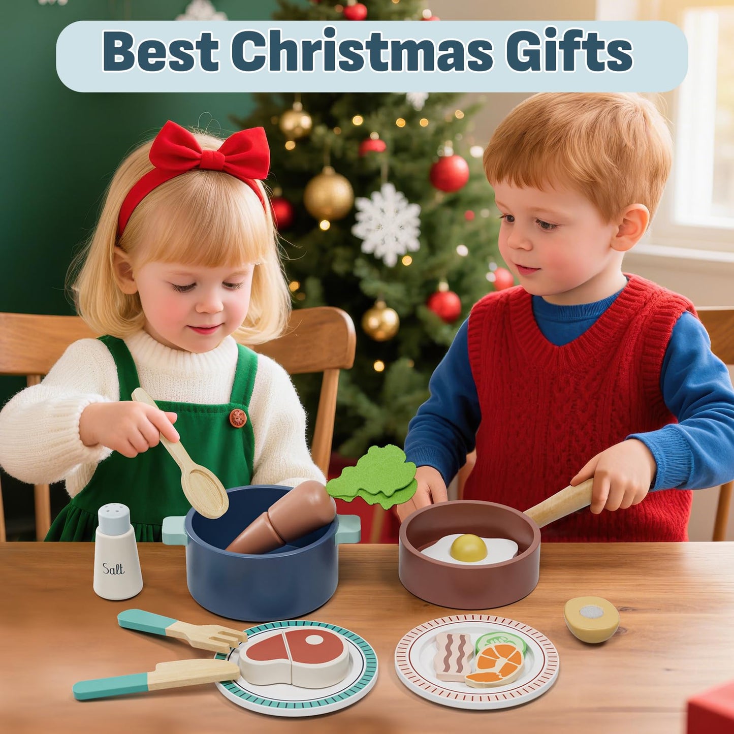 Lehoo Castle Wooden Play Kitchen Accessories, Play Pots and Pans Sets for Kids, Play Food Sets for Kids Kitchen, CookingToys Play Dishes for Toddlers 3-5 Girls