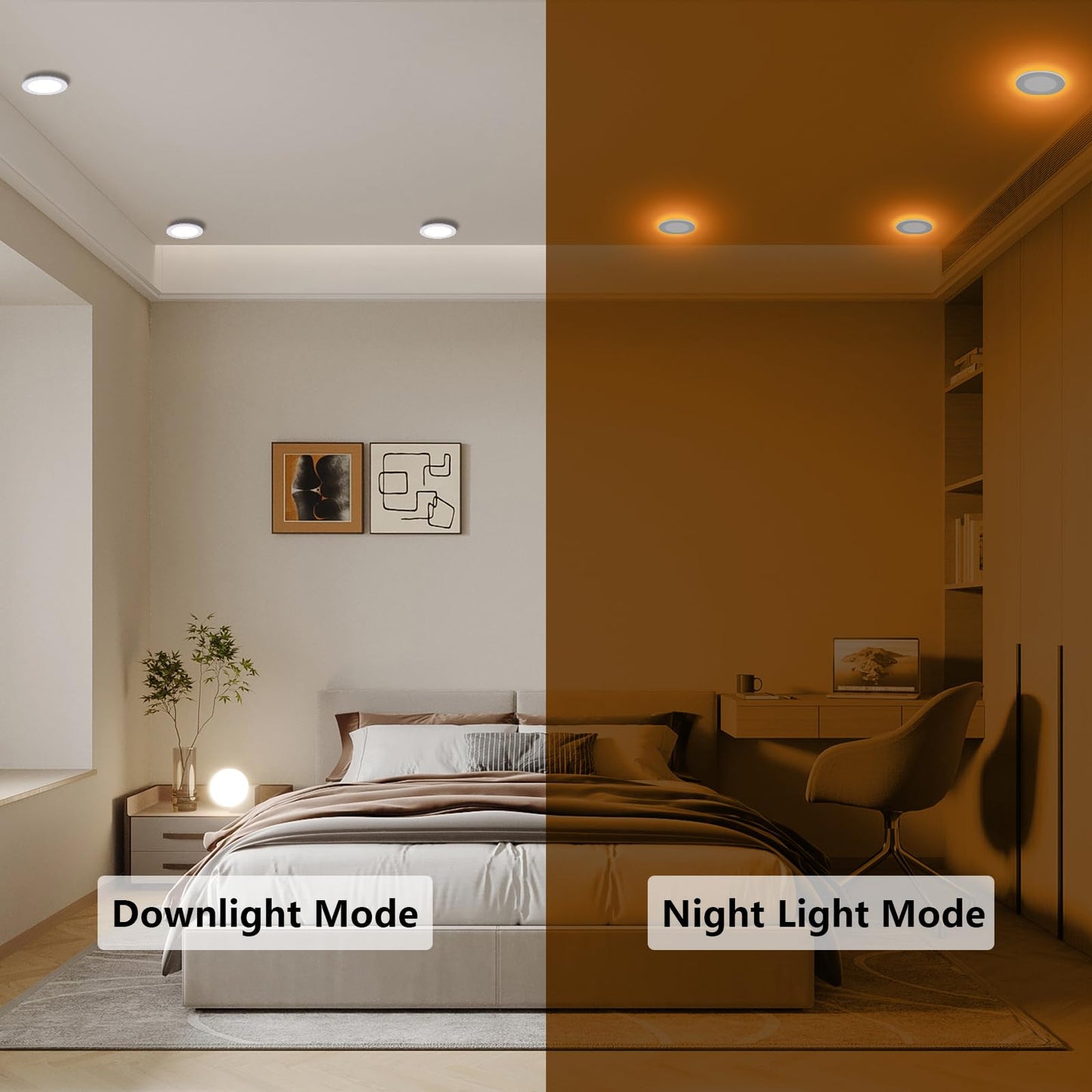 Togalonn Pot Lights LED 4 Inch Recessed Lights with Night Light, Dimmable & 2700K/3000K/3500K/4000K/5000K Selectable Slim Wafer Soffit Downlight, ETL Listed, IC Rate, 9W, 10 Pack