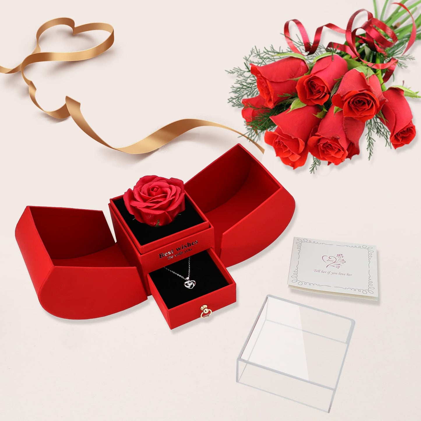 YJYJHOPE Valentines Day Birthday Gift for Women Girlfriend Wife Her, Preserved Rose with I Love You 925 Sterling Silver Necklace, Gifts Ideas for Christmas Anniversary Thanksgiving