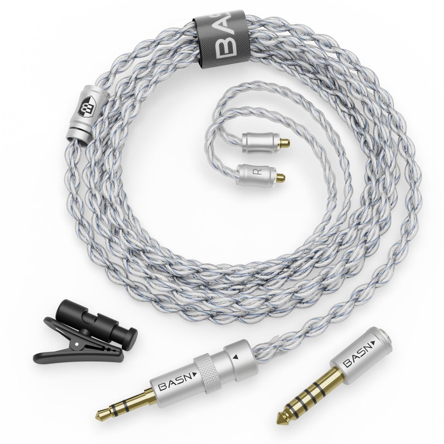 BASN DC100 MMCX IEM Cable, 392 Cores Silver-Plated OFC in Ear Monitor Litz Cord, 4.9ft Headphone Upgraded Wire with 3.5mm/4.4mm Balanced Dual Plugs for Bmaster5/BmasterX/ASONE/MTPro (Silver, MMCX)