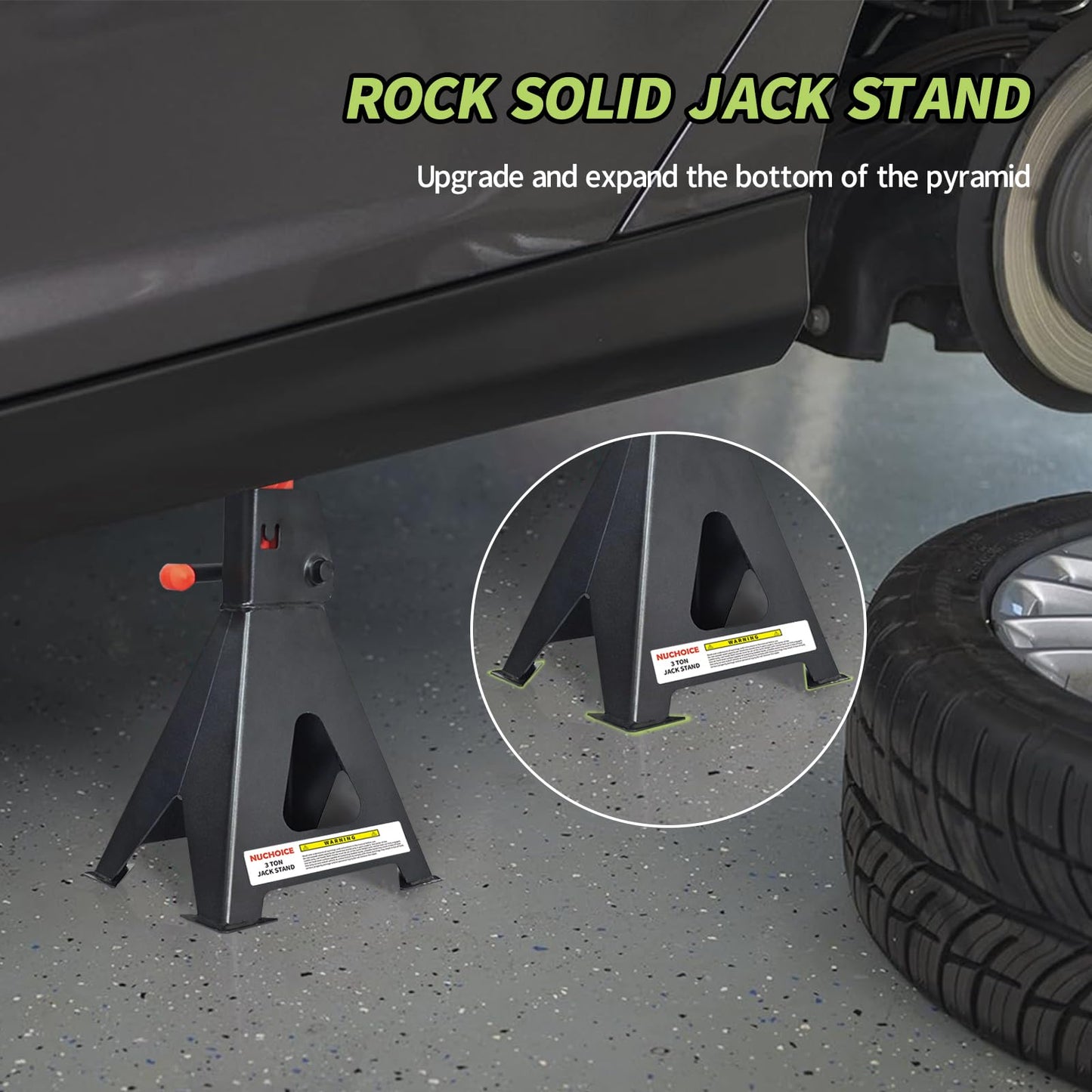 NUCHOICE 3 Ton Jack Stands, Heavy Duty 6.600 lbs Capacity, Pair for Lifting SUVs, Pickup Trucks, Cars, UTVs/ATVs