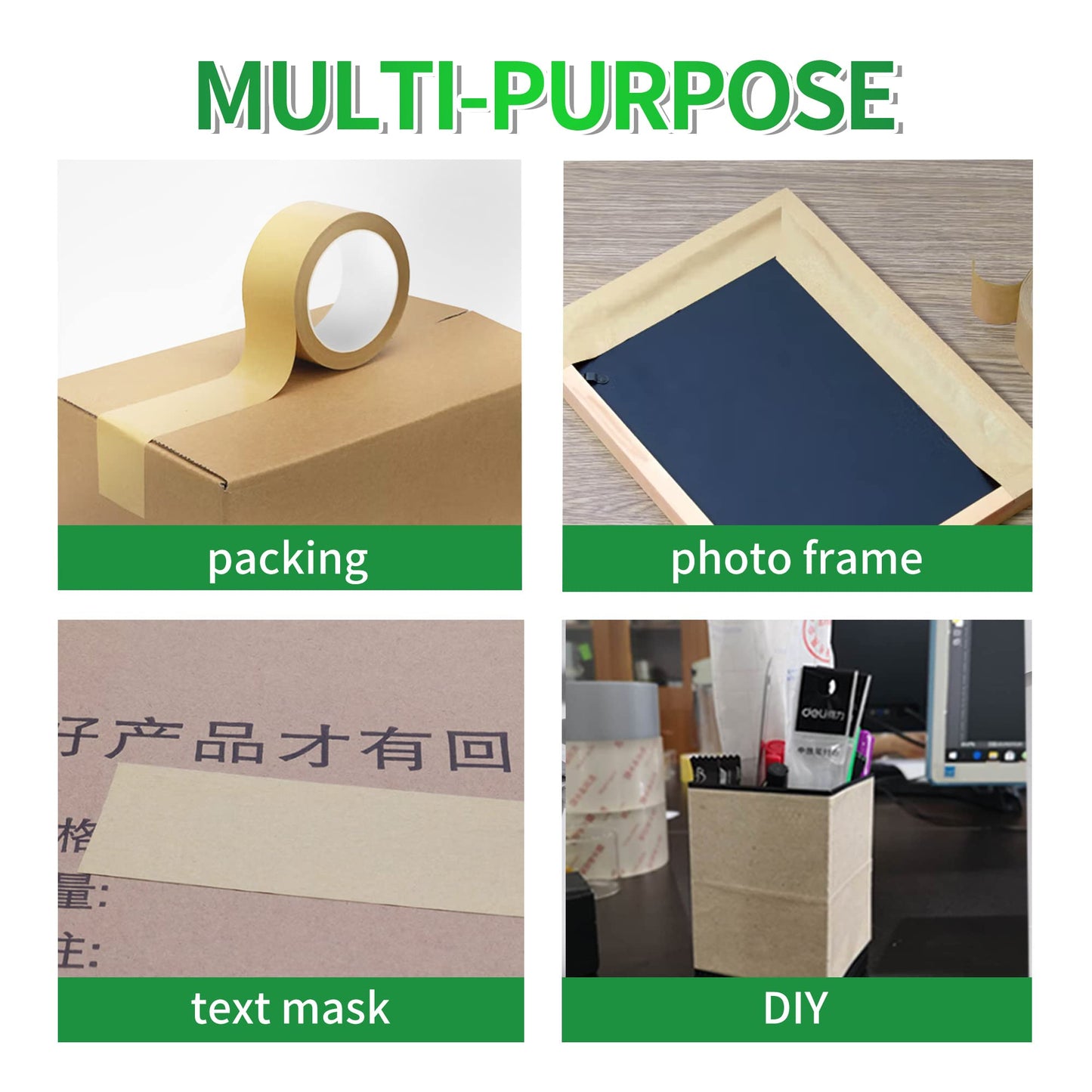 TAPEBEAR 6 Rolls Eco-Friendly Kraft Paper Tape, 2inch x 60yards Biodegradable Kraft Paper Tape, Recyclable Writable Packing Tape, Non-Coated Surface for Masking, Sealing, and Packaging Use