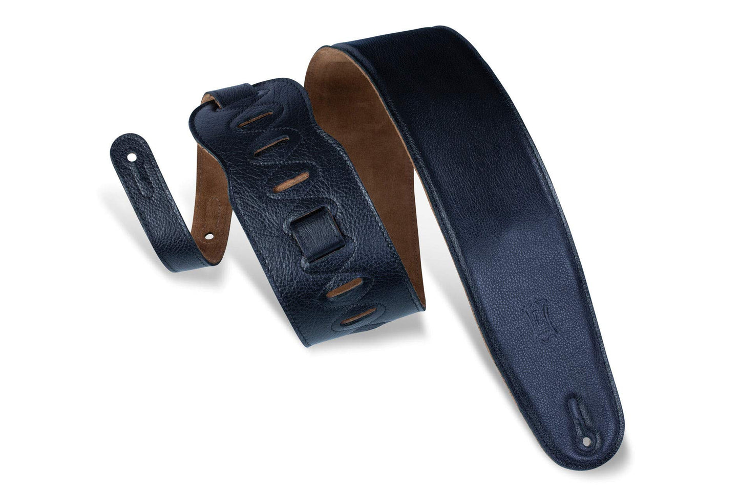 3 1/2" Padded Garment Leather Bass Strap With Suede Backing. Adjustable From 36" To 52". Black Color