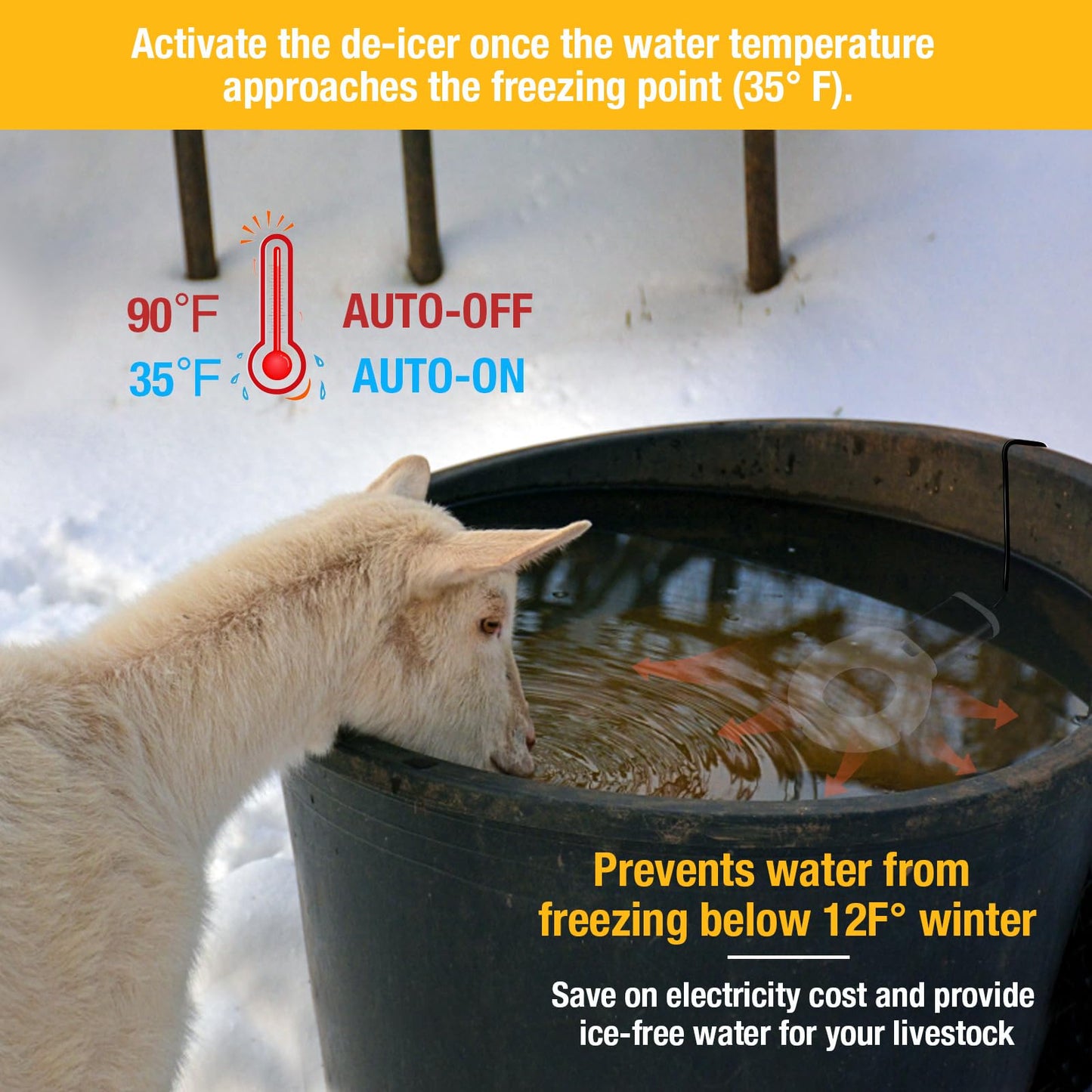 comincia 500Watt Utility De-Icer Submersible Cast Aluminum Chicken Water Heater for Livestock Poultry Tanks,Heated Bird Bath Deicer for Winter