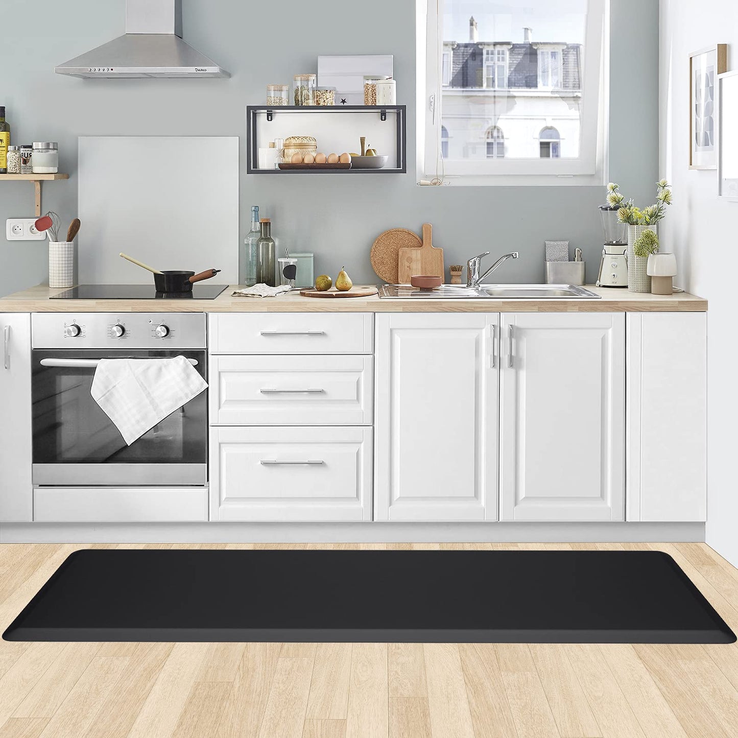 StepTastic Anti-Fatigue Kitchen Mat Non-Slip Kitchen Floor Mat Waterproof Comfort Standing Mat for Home Office Laundry 17.3"x60" Black