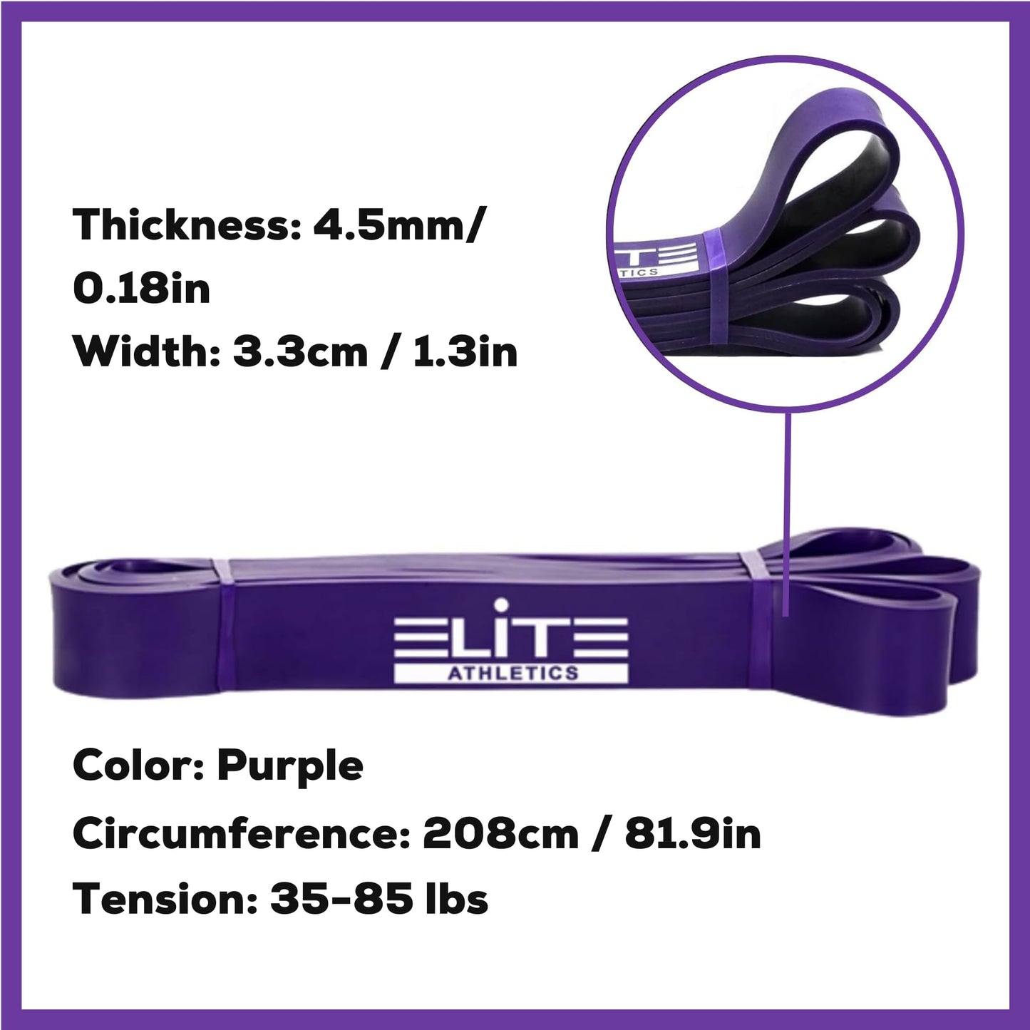 Elite Athletics Gym Quality Long Resistance Bands Pack of 5 - Pull Up Resistance Bands. Loved by Fitness Pros for Group Workouts in Gyms and Bootcamps. Warm Up, Strength Training, Mobility (Purple)