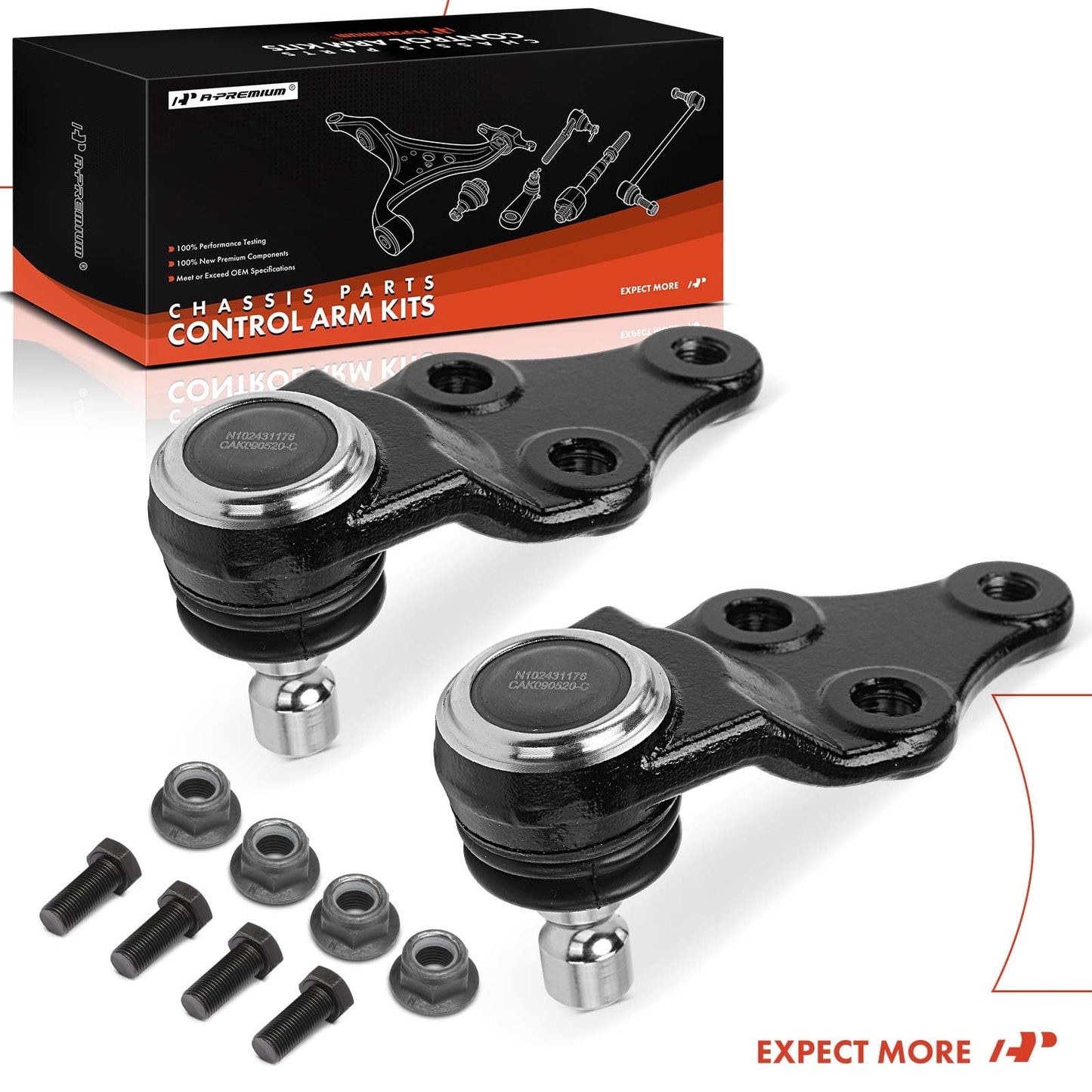 A-Premium 2 x Front Lower Ball Joints, Compatible with Hyundai Sonata 2011-2014, Santa Fe 2013-2018, Santa Fe Sport 2013-2018, Santa Fe XL 2013-2019, Azera 2012-2014 & Kia Optima, Sorento, Rondo