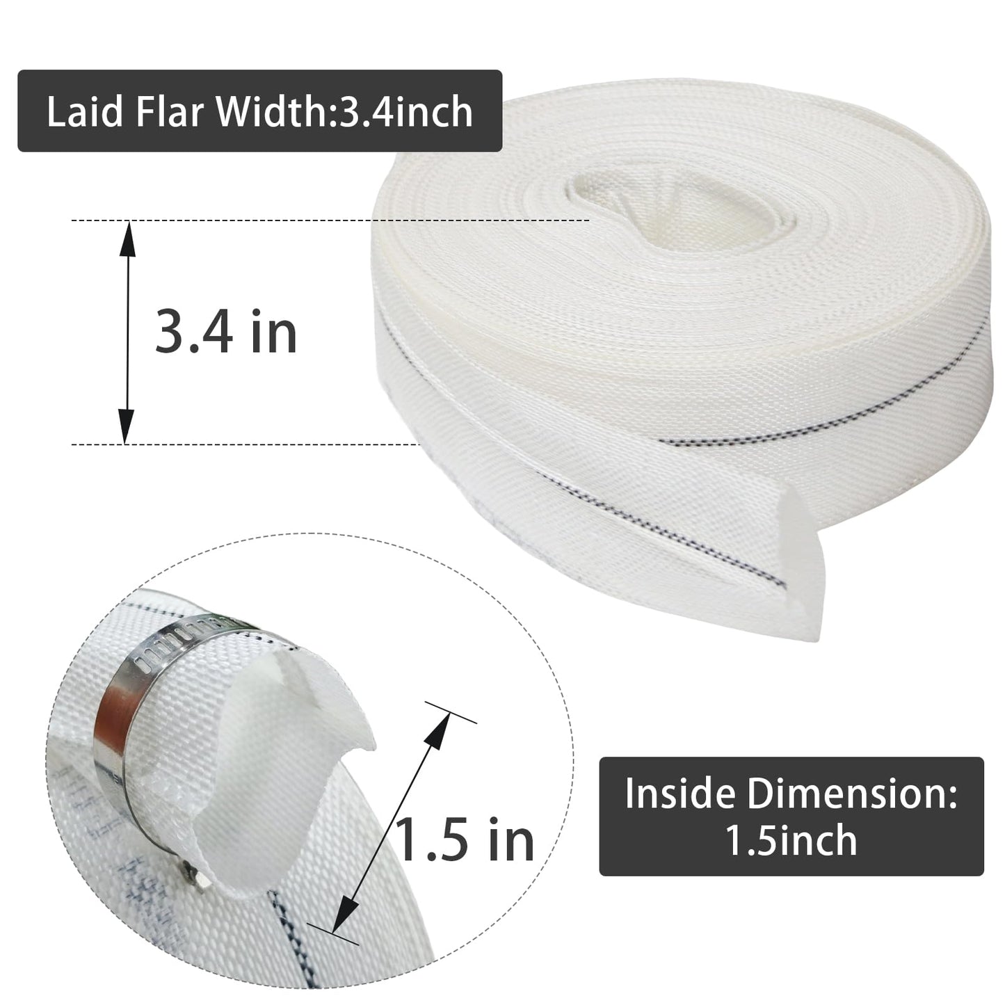 1.5'' x 100 FT Backwash Hose1.5''Inch Fire Hose Pool Backwash Hose 100 ft Pool Drainage Hose for Farm Irrigation Swimming Pool Drainage and Outdoor Garden Lawn