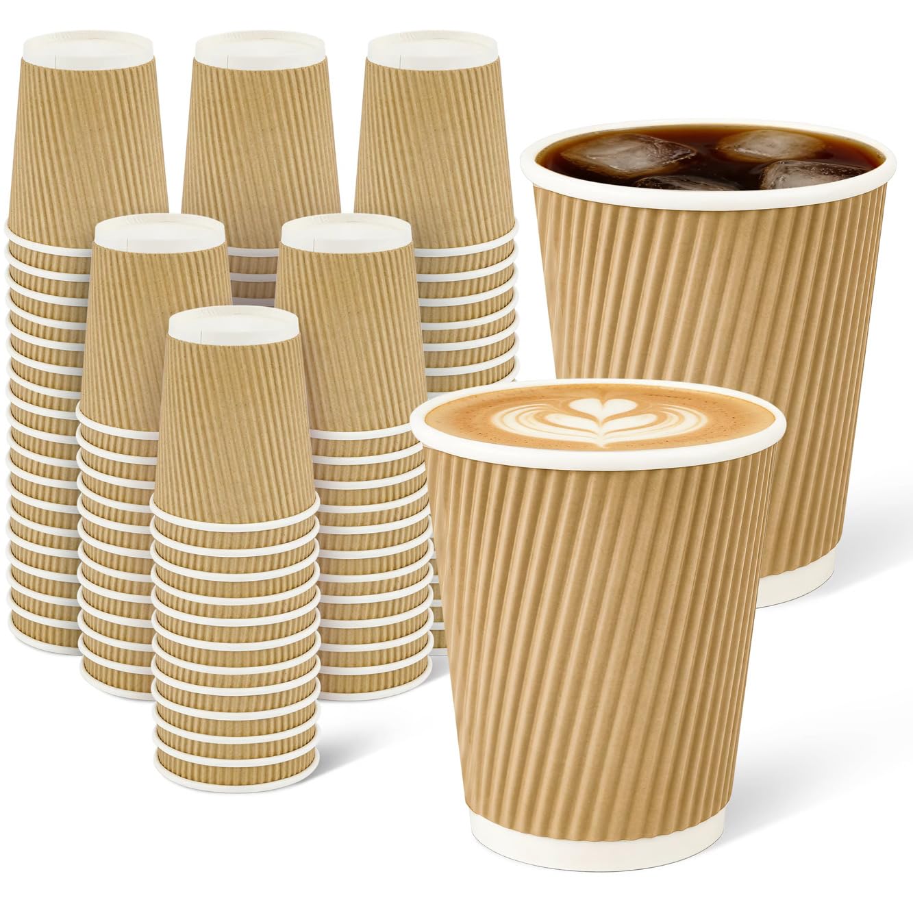 Levé (100 Pack – 8oz) Kraft Ripple Wall, Hot & Cold Paper Cups | Disposable Coffee Cups & Eco-Friendly for Coffee, Tea, Office, Home, Events (No Lids)