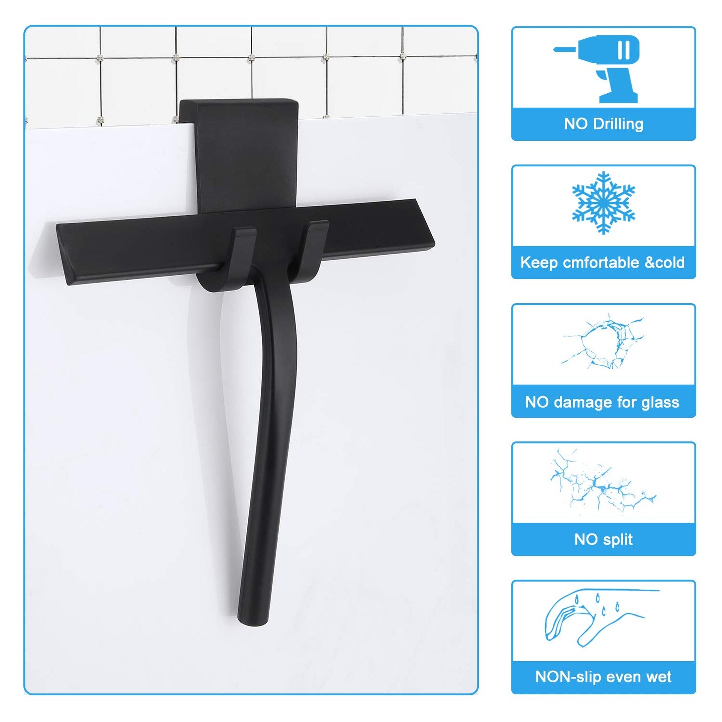 Anlynwooh Shower Squeegee,Matte Black 9-inch,Stainless Steel Core. Streak-Free Cleaning, No Squeak Noises,Silicone Rubber Squeegees for Shower Glass Door, Shower Cleaner,Glass Wiper