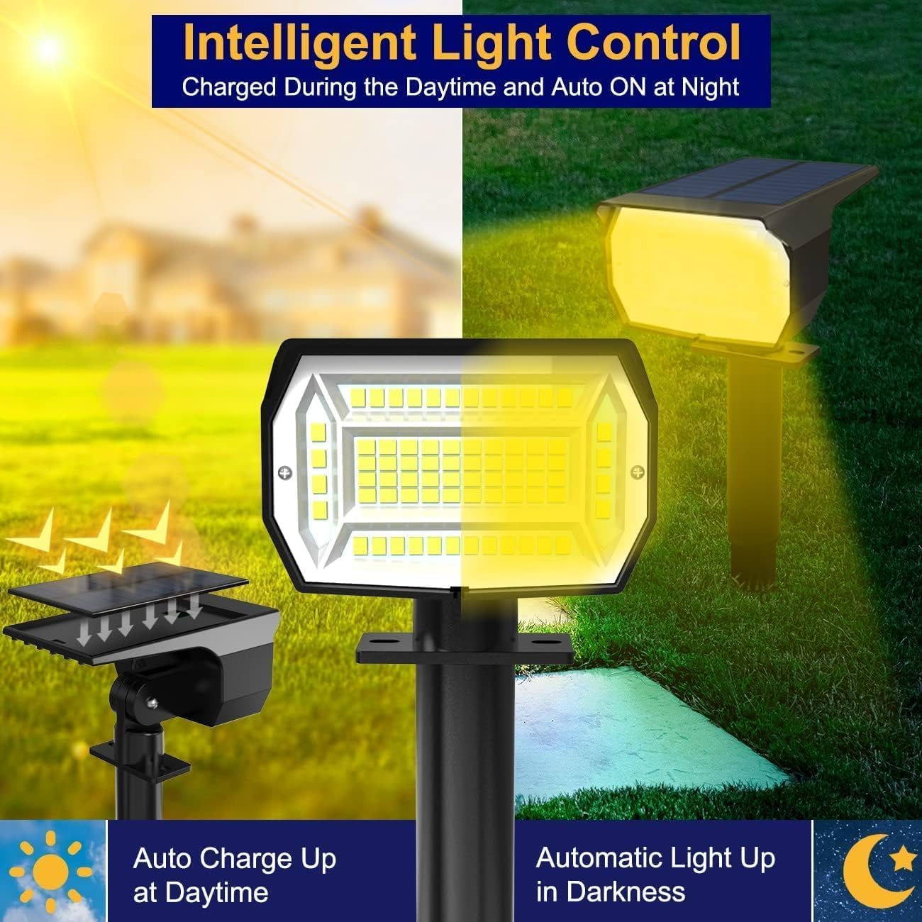 4 Pack Solar Spotlights Outdoor, 72 LED Solar Spot Lights Outdoor Waterproof, 3 Modes Solar Lights Outdoor Dusk-to-Dawn Solar Flood Lights for Garden Wall Yard Landscape Driveway Pathway, Warm White