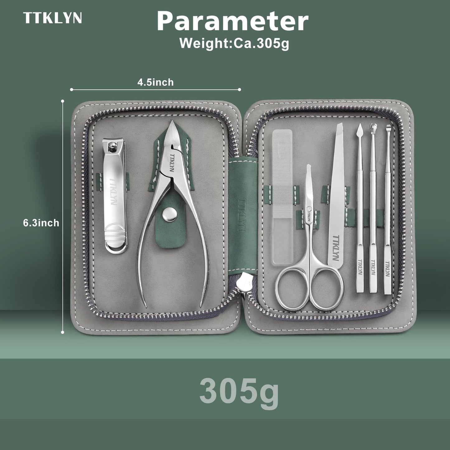 TTKLYN Nail Clipper Set, Professional Stainless Steel Pedicure Kit with PU Leather Case, Precision Manicure Kit Grooming Tools