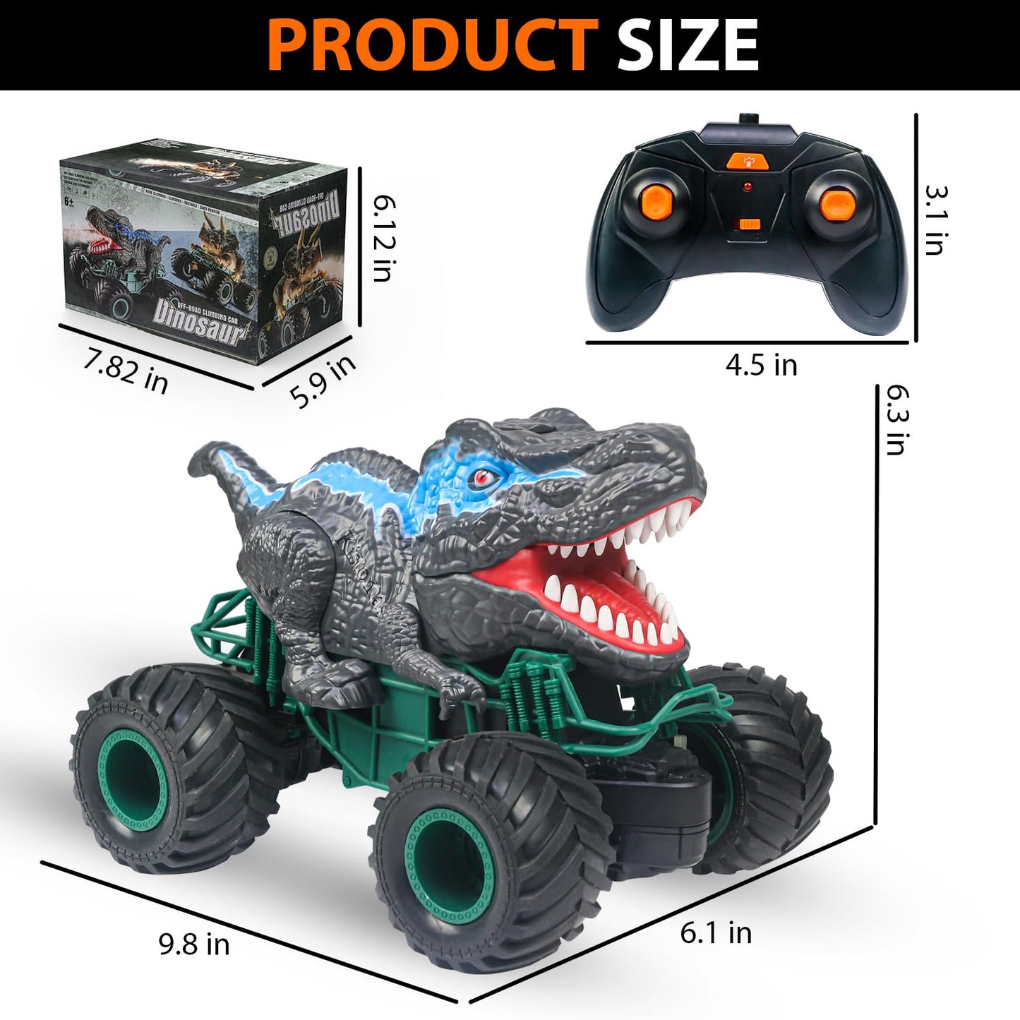 ZDCZ Dinosaurs Toys for Kids, Remote Control Cars Toy 3 4 5 6 7 8-12 Year Old Hobby Dinosaur Truck with Music, Lights,Spray, 2.4GHz All Terrain Rechargeable Electric Toys Gifts for Boys