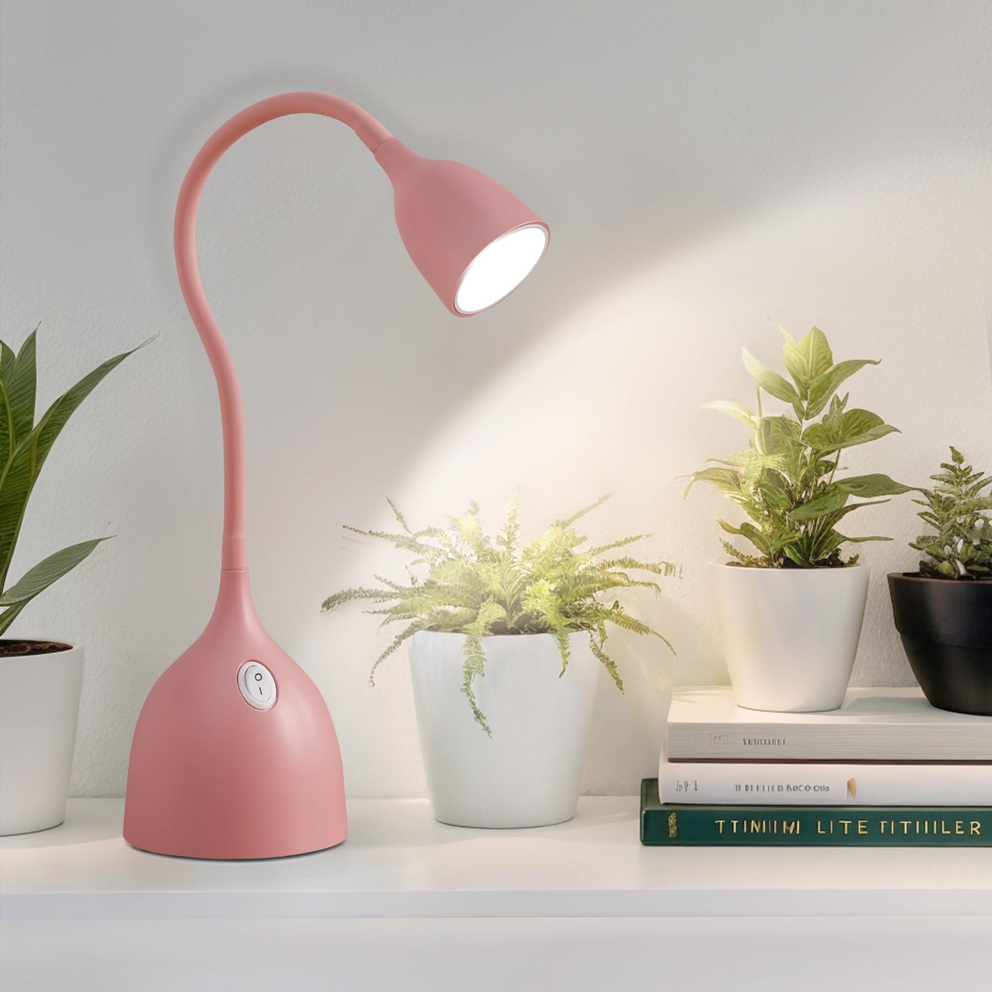 EJIAXIN Gooseneck Desk Lamp 360° LED Flexible Reading Light Small Desk Lamps for Small Spaces Home Office Bedroom College Dorm Desk Bookshelf Nightstand Table Lamp (Pink)