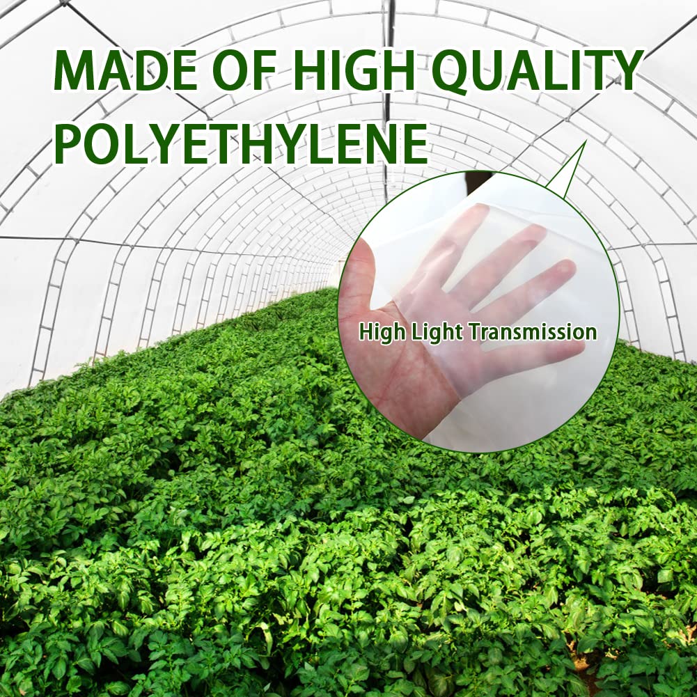 LSGCQ 6 mil Greenhouse Plastic Film Sheeting Cover 8 x 26 Ft UV Resistant Clear Polyethylene Film Green House Hoop Farm Plastic Cover for Gardening, Farming, Agriculture