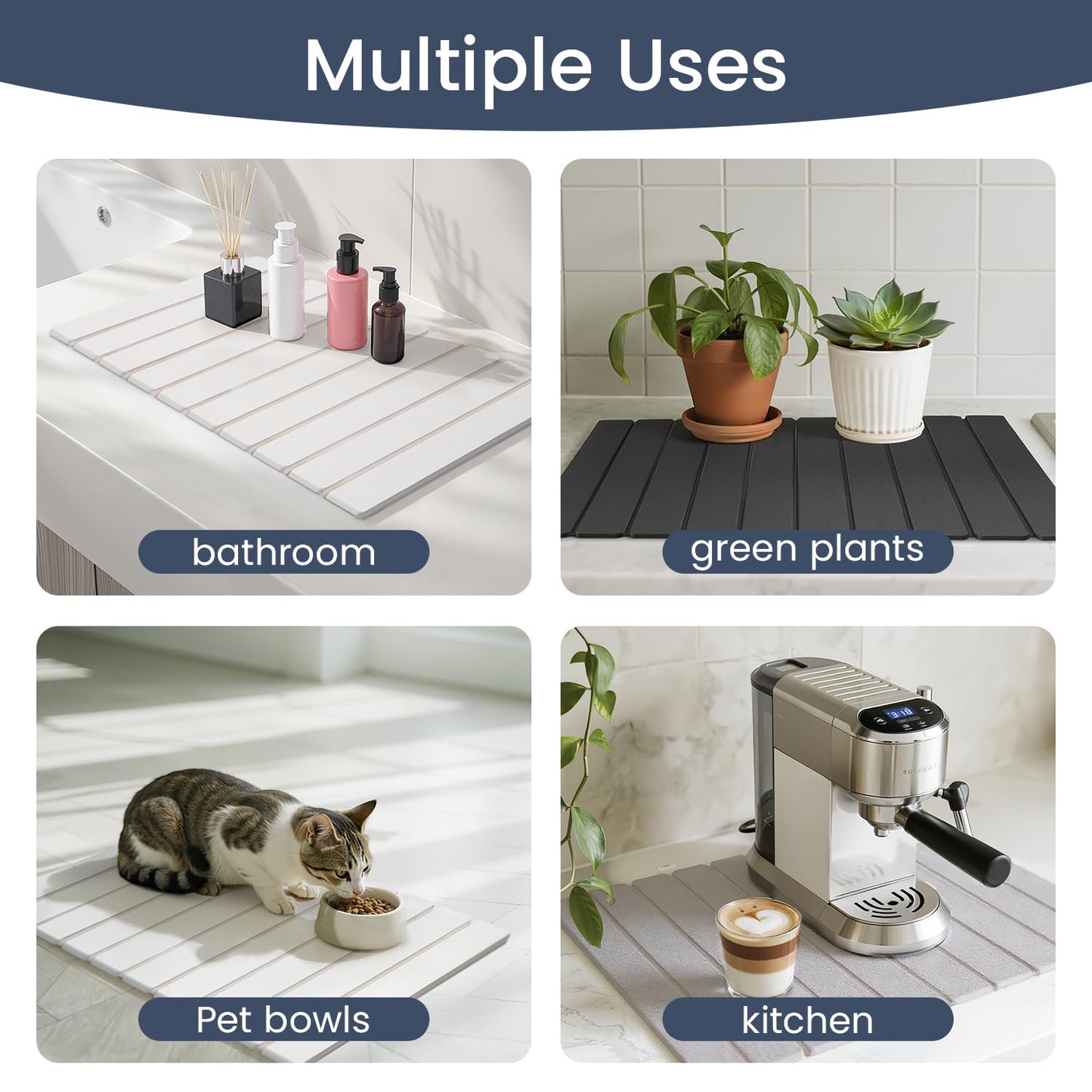 Meowoo Stone Dish Drying Mat for Kitchen Counter,23.6inx15.3in Drying matt for Dishes,Foldable Diatomaceous Earth Quick-Drying mat,Super-Absorbent, Quick-Dry-White