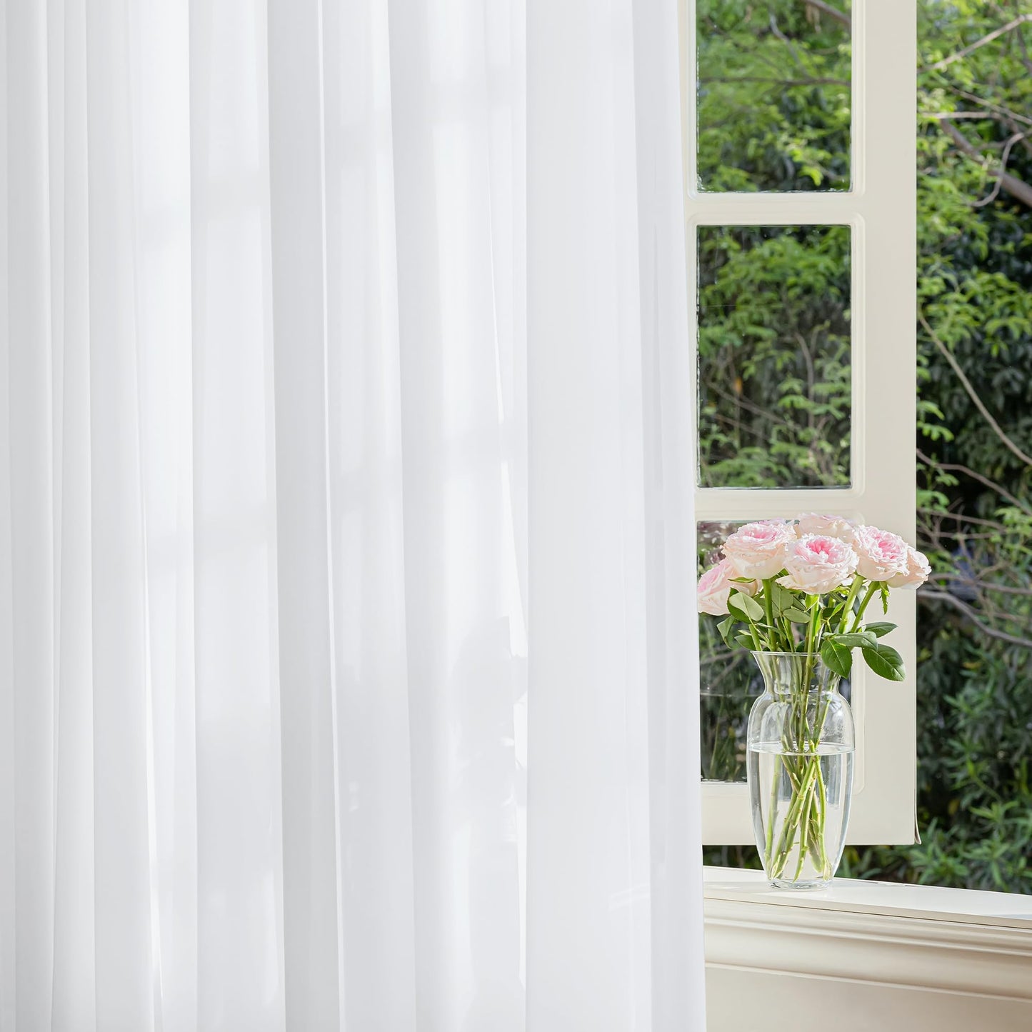 FMFUNCTEX Sheer Off White Curtains for Bedroom, Semi Sheer Airy Curtains 84 Inches Long for Living Room, Faux Silk Light Filtering Non-See-Through Privacy Window Drapes, Rod Pocket 2 Panels Set