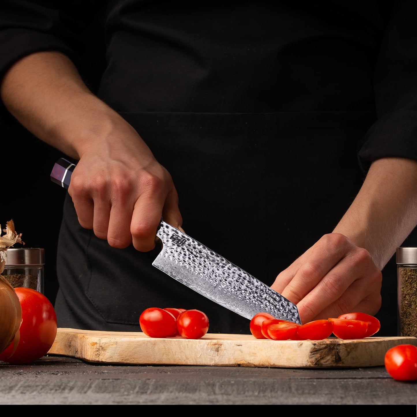 FINDKING Eternity Series Japanese Kiritsuke Knife with ABS Sheath, Multi-Purpose Gyuto Chef Knife, 9Cr18MoV Damascus Steel Blade, Resin Octagonal Handle, for Meat, Fruits, Vegetables,9 Inches/22CM
