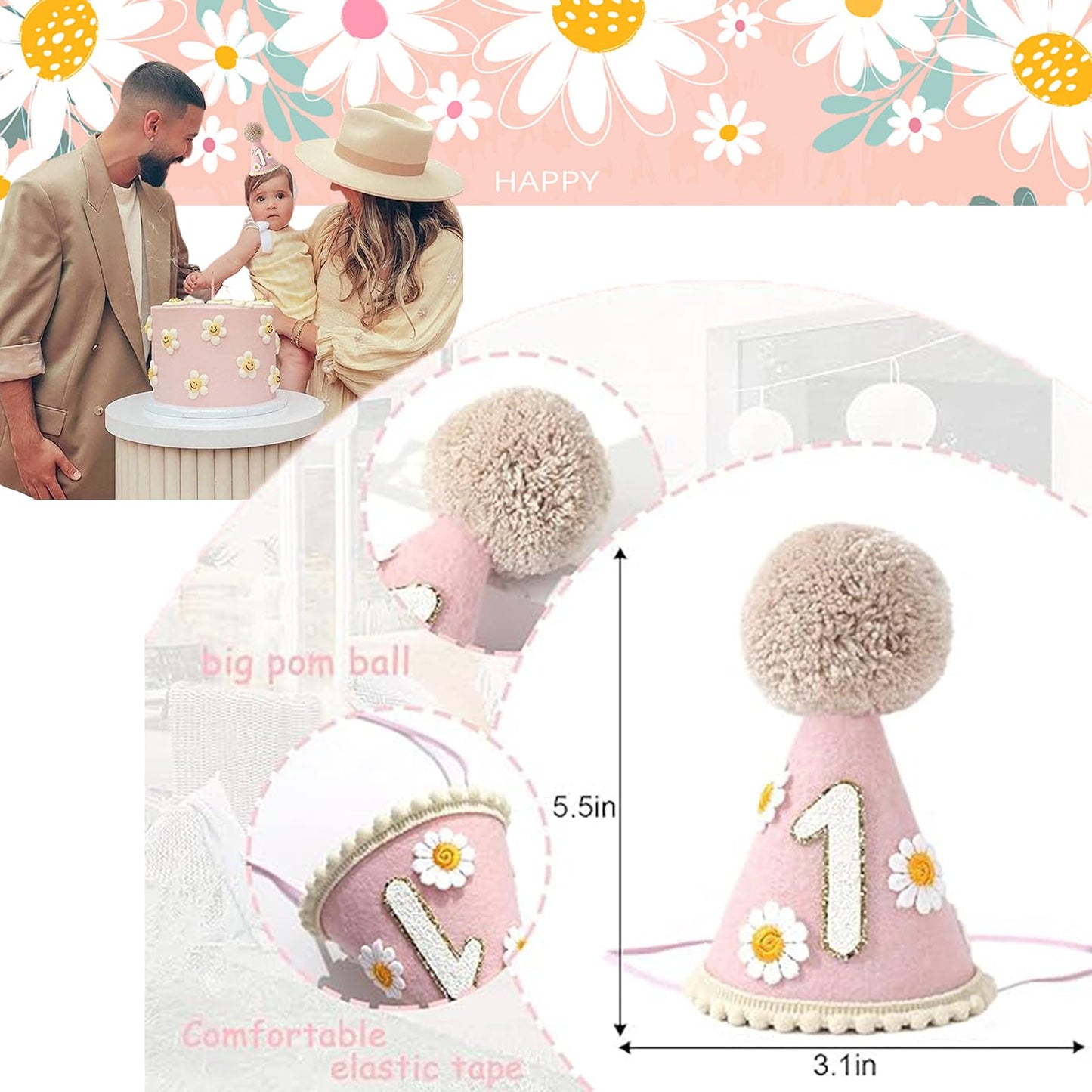 Daisy Pastel Balloon Garland Arch Kit 1st Birthday Decorations Girl White Groovy Wildflower Balloon Arch Kit First Birthday Party Decorations for Girl Baby Shower Flower Balloons Decor