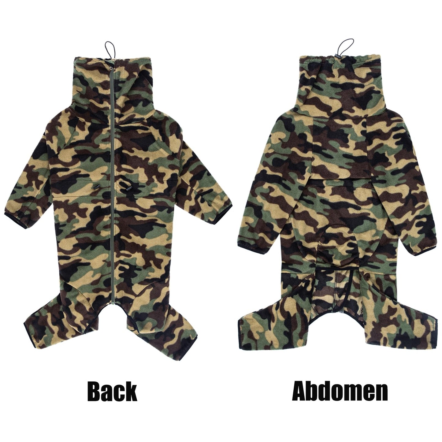 Dog Winter Warm Coats 4-Legs Fleece for Large Medium Dogs, High Collar Dog Cold Weather Coat Full Body Dog Snowsuit Comfort Windproof Dog Sweater (Camouflag, 6XL)