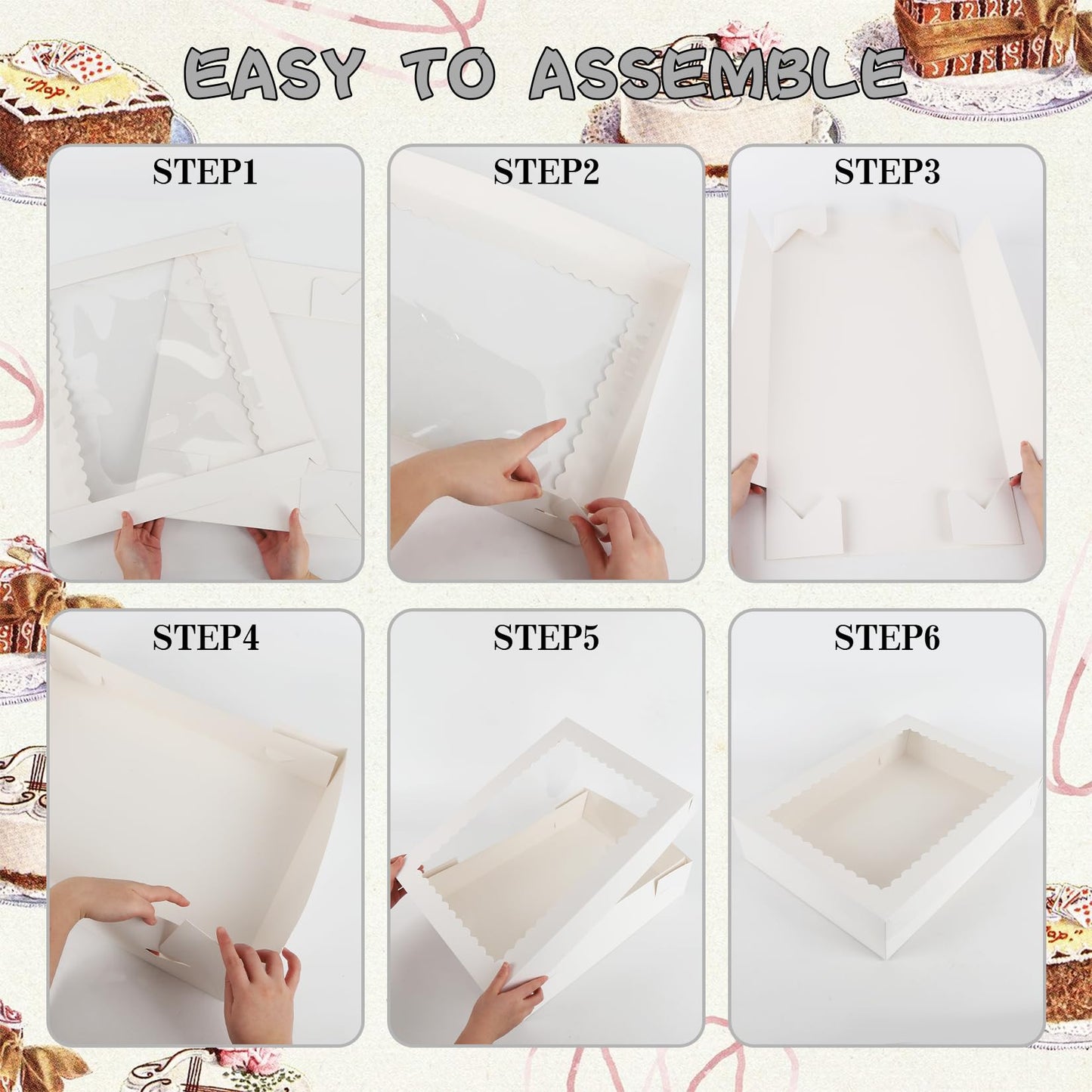 Anscher 12 Sets 14x10x4in White Bakery Boxes Half Sheet Cake Boxes with Board, Large Treat Boxes for Pastry Baking Cake Donuts Cupcake Pie Packaging