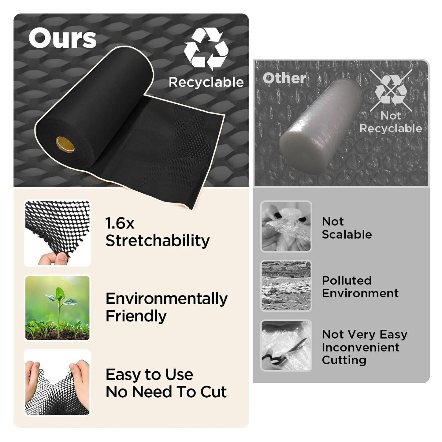 Honeycomb Packing Paper,12" W x 400' L Bubble Cushioning Wrap for Moving,Products & Gifts Wrapping Paper,Recyclable and Biodegradable Cushioning Packing Material with 36 Fragile Sticker Labels(Black)