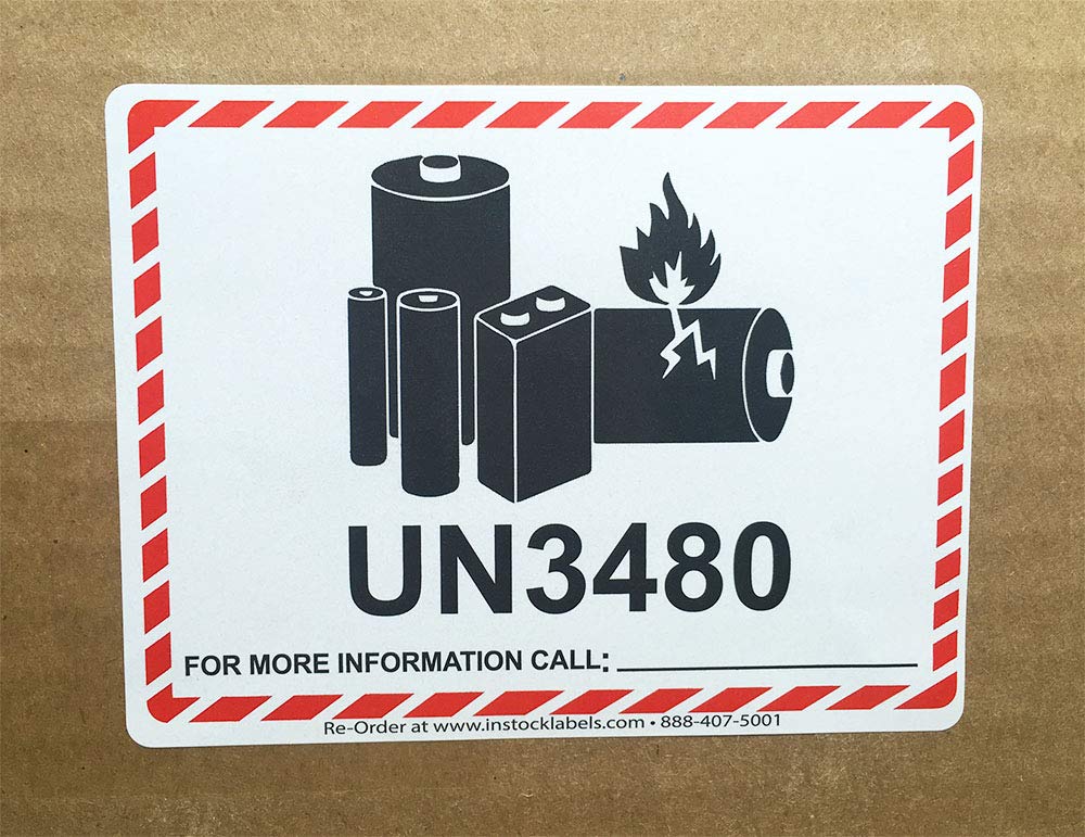 UN3480 Caution Lithium Battery Labels 83 mm x 108 mm 3.25 x 4.25 Inch 500 Adhesive Stickers