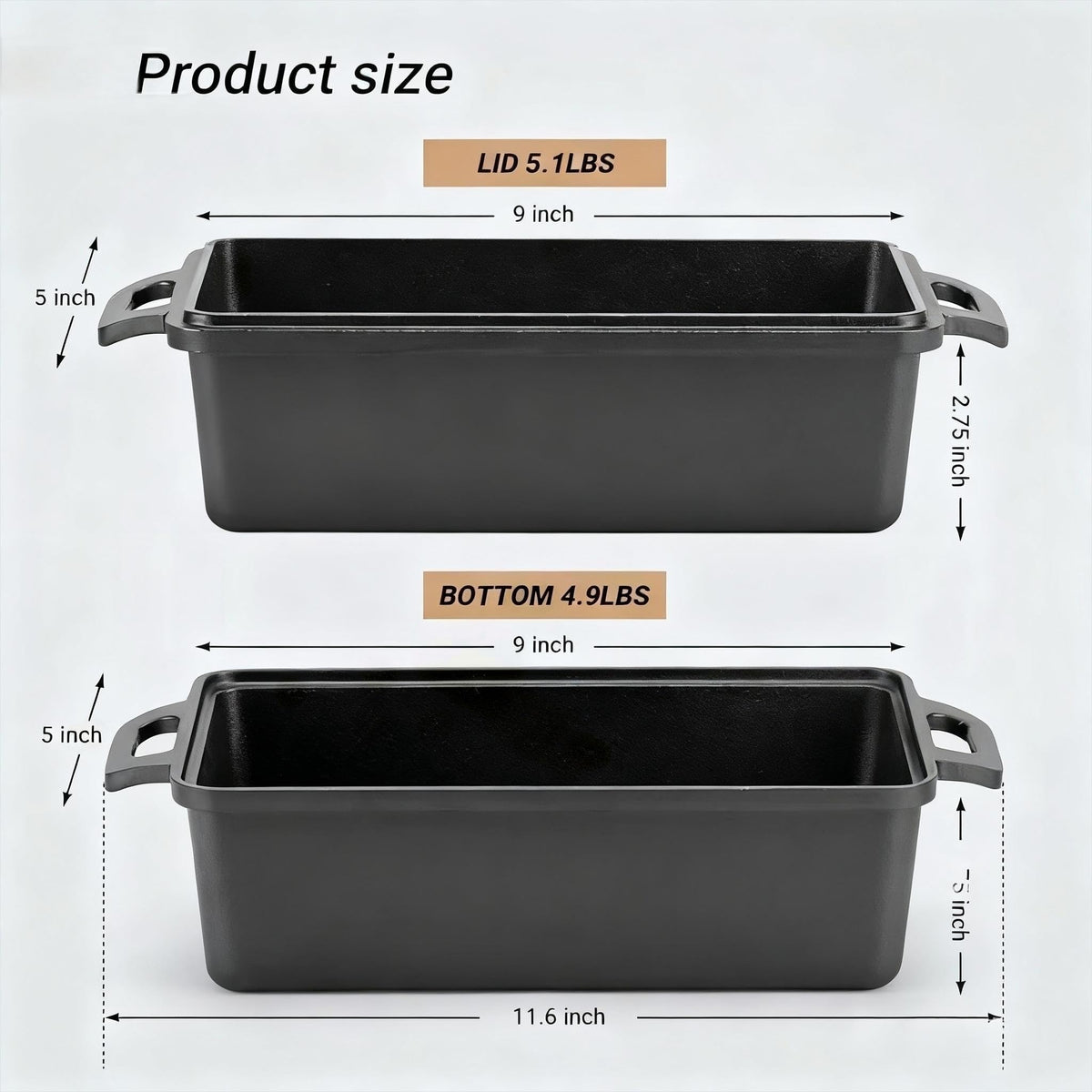Erdisc 9x5 Inch Cast Iron Loaf Pan with Lid, Pre-Seasoned for Sourdough and Homemade Baking, Heavy Duty Nonstick, Oven Safe Bread Pot