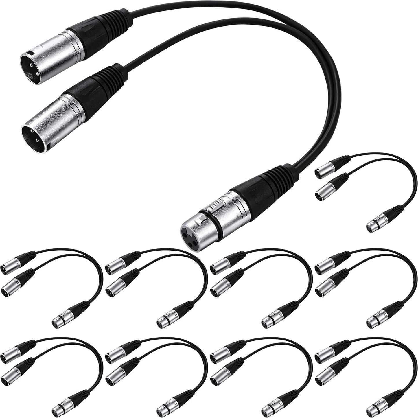 XLR Y Splitter Cable 1 Female to 2 Male Patch Cable Balanced Microphone Cord Audio Adaptor for Speaker Stereo Mic to L and R Audio Track, 1 Foot(10 Pcs)