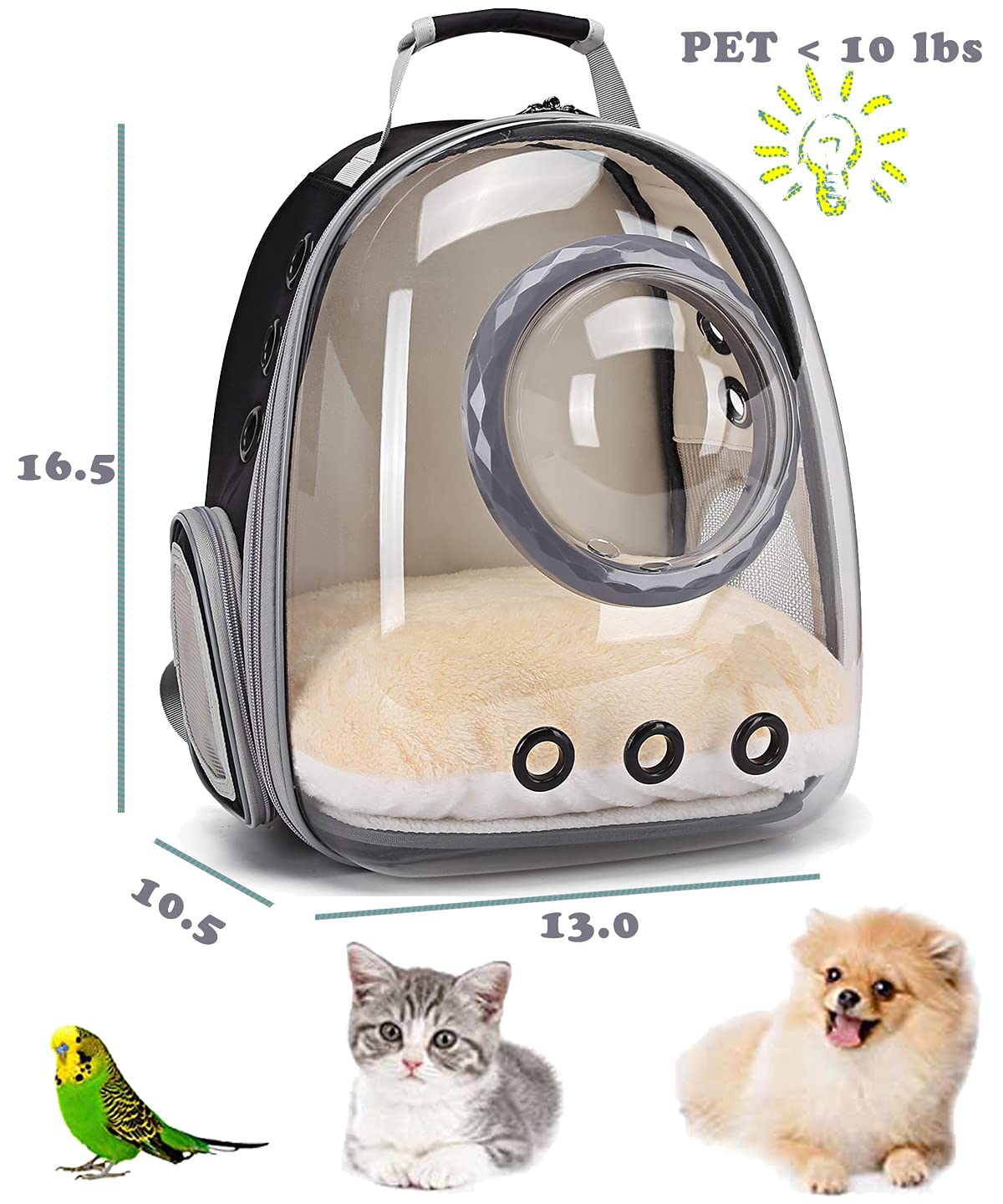 Cat Bubble Backpack Carrier, Space Capsule Astronaut Clear Pet Backpack Carrier for Cat and Small Puppy (Black)