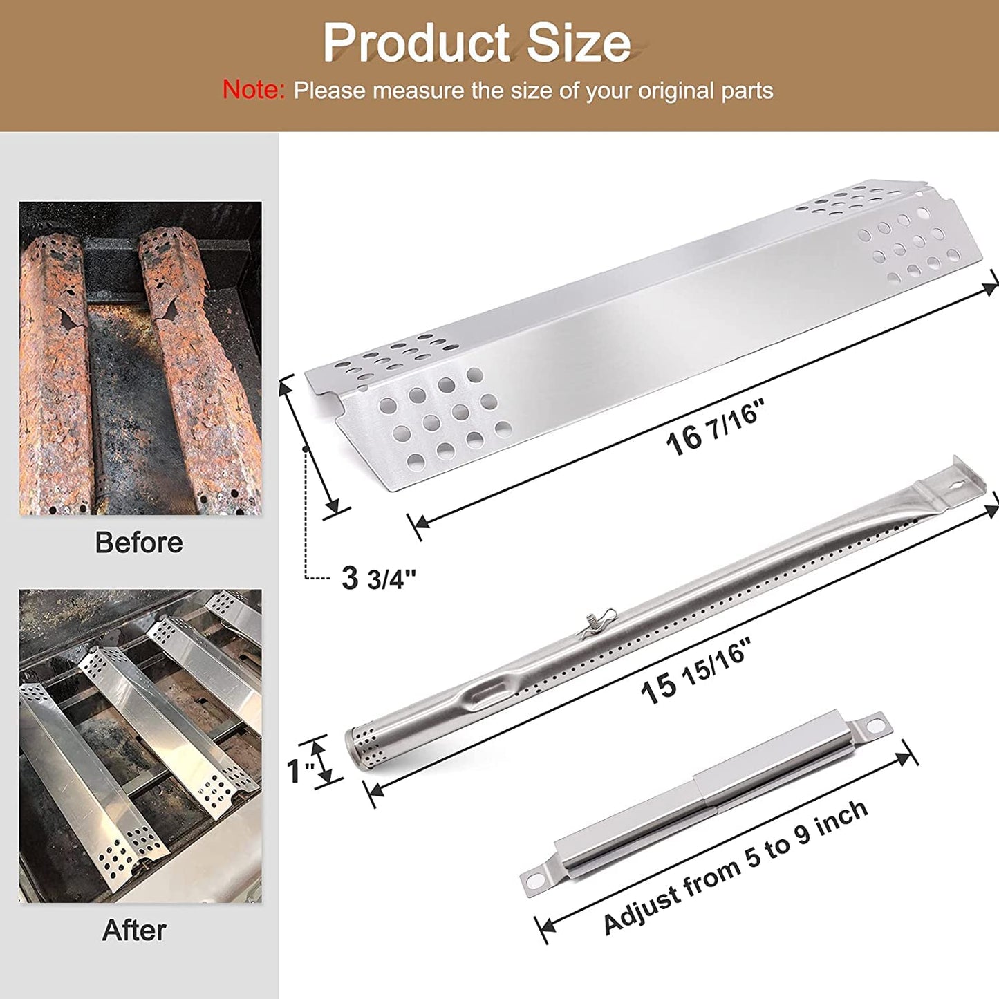 Hiorucet Barbecue Replacement Parts for Master Chef G45308, G45311, G45301, G45303, G45309 Grill Models. BBQ Heat Shields, Burner Tubes, Crossover Tubes Kit.