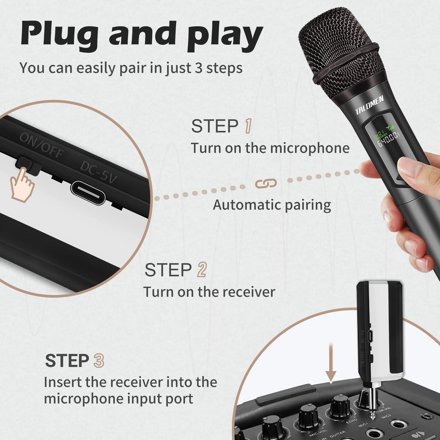 Talomen Wireless Microphones, Rechargeable Dual Handhled Microphone with Long-Distance Receiver,Easy Setup,Plug and Play for Karaoke Singing, Speech, Wedding, Karaoke Singing, Church, PA System,K60-2