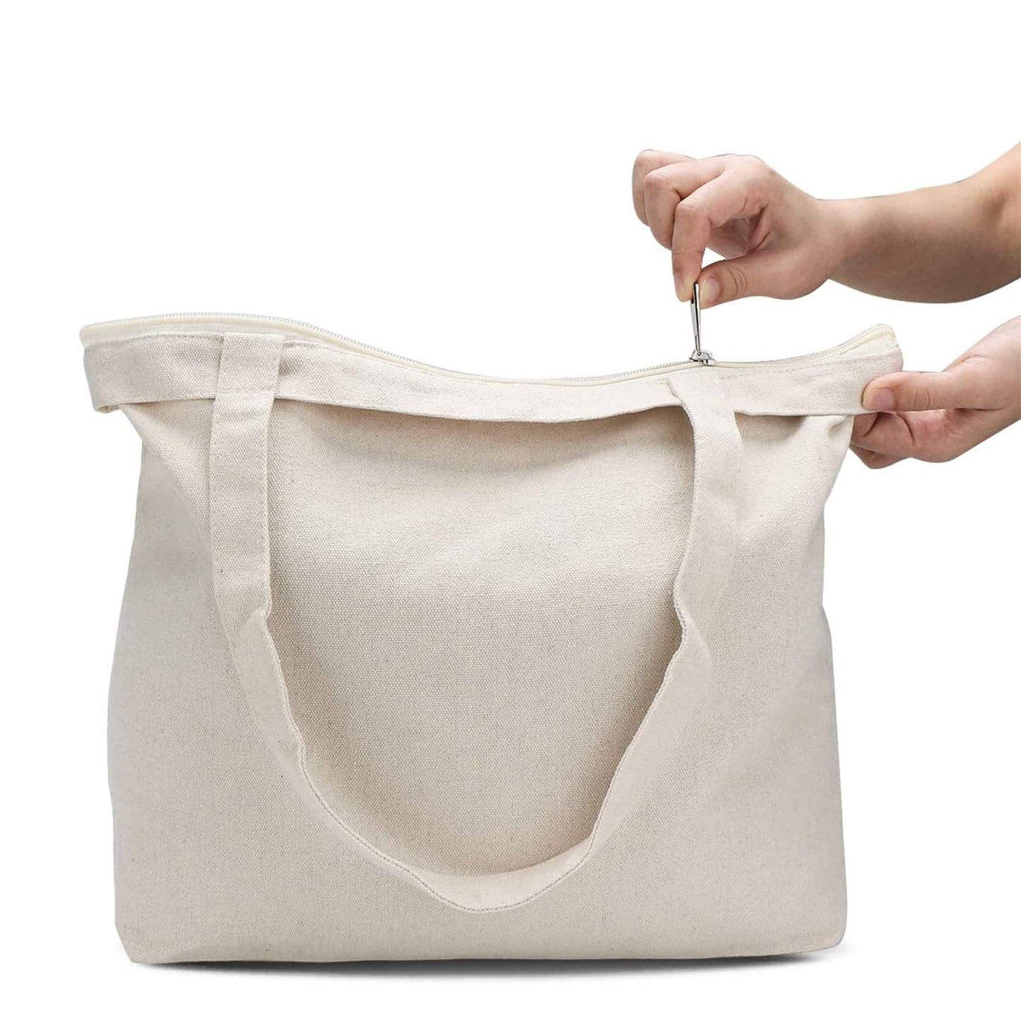 6 Packs Canvas Tote Bags, 16 x 13.4 Inch Reusable Grocery bags with Zipper, Heavy Duty Shopping Bags, Blank DIY Bags for Art Crafts Painting Embroidery Decoration
