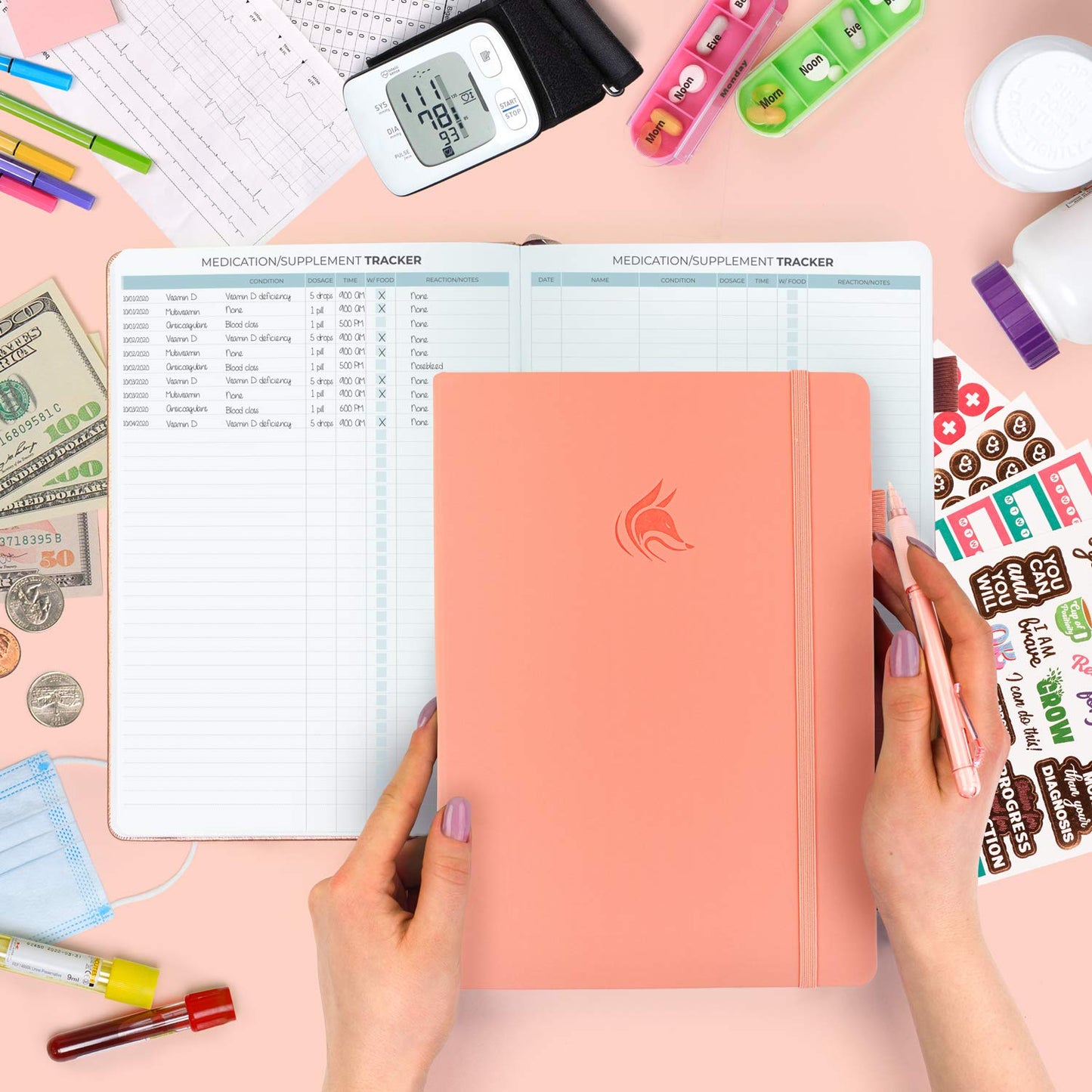 Clever Fox Large Medical Planner 12-Month – Medical Notebook, Health Diary, Wellness Journal to Track Health – 12 Months, 7x10.5″ (Light Pink)