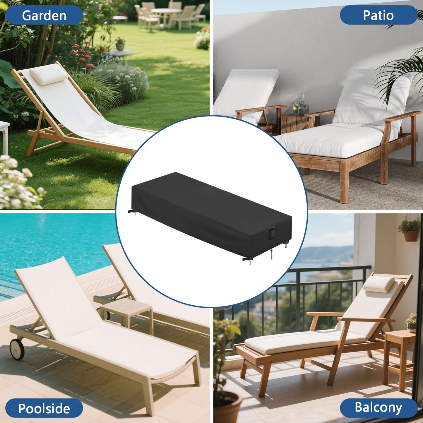 Hiticover 2 Pack Patio Chaise Lounge Covers, 78 Inch Rectangle Waterproof Outdoor Lounge Chair Covers, Outdoor Pool Lounge Chair Furniture Cover (Black, 78" L x 26" W x 12" H - 2 Pack)