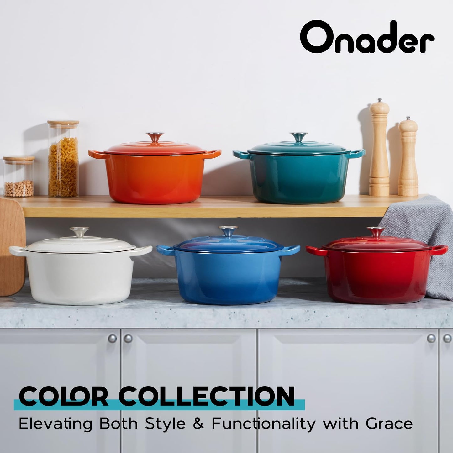 Onader Small Dutch Oven Pot with Lid, 3 Quart Round Enameled Dutch Oven for Bread Baking, Heavy Duty Cast Iron Cookware - Dark Cyan