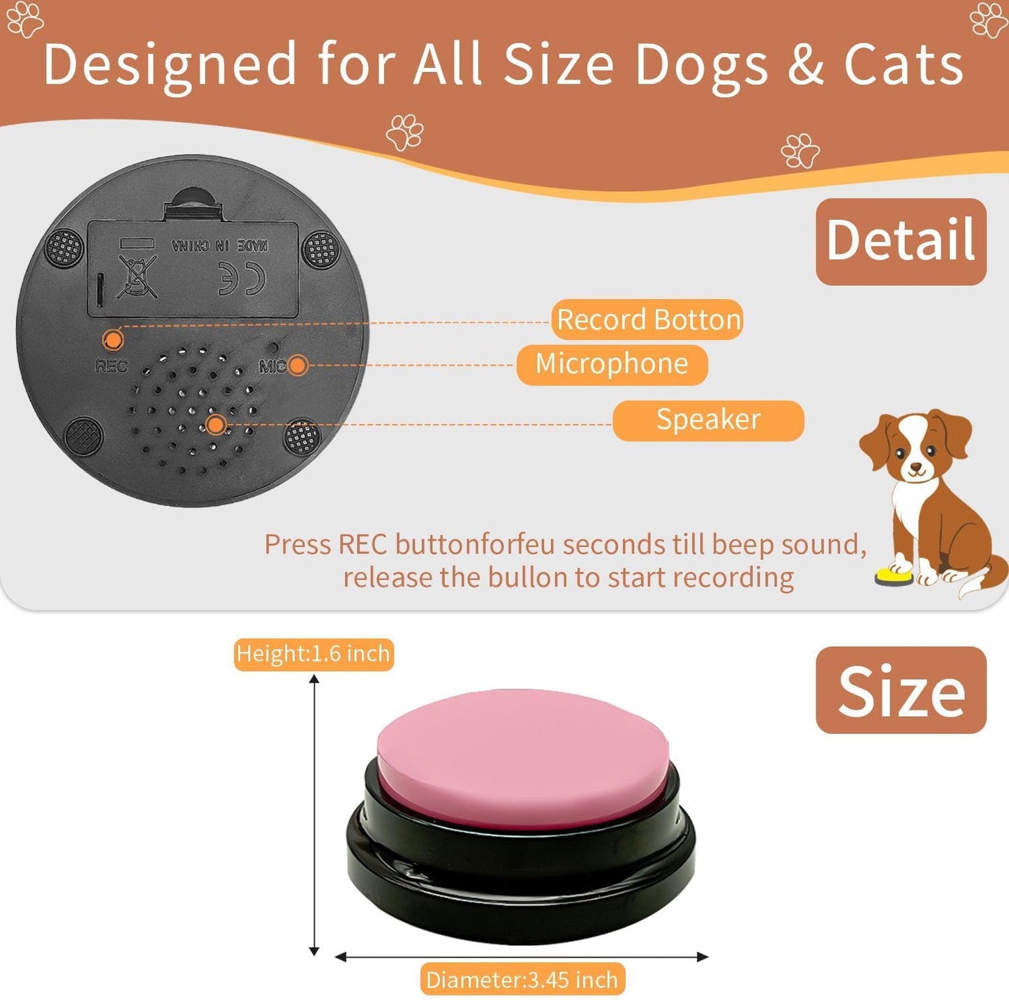 KiViRap Dog Buttons,Recordable Buttons,Record and Playback Own Message Dog & Puppy Speech Training Buzzers,Train Your Pet to Voice What They Need (10 Pack)